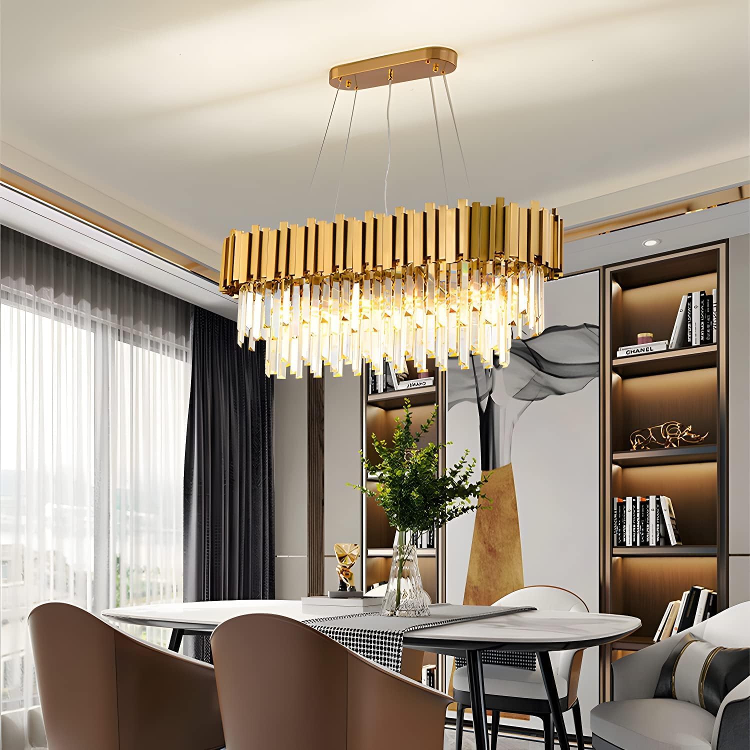 Chandeliers, Island Lights for Kitchen,Diniroom Rectangle Crystal Modern Linearndent Light