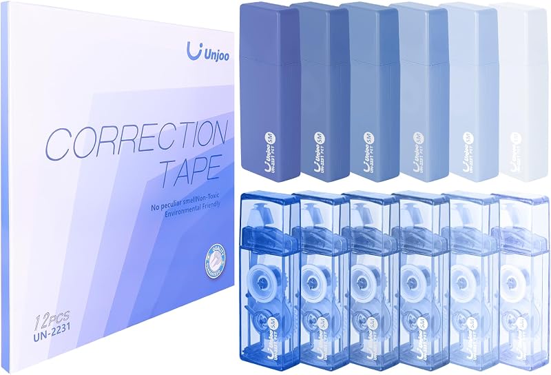 Mini White Correction Tape Set (12pack, 5M/196" x 0.2", Blue) | Aesthetic Cute Correction Tape, Easy To Use, For school, Office Workers