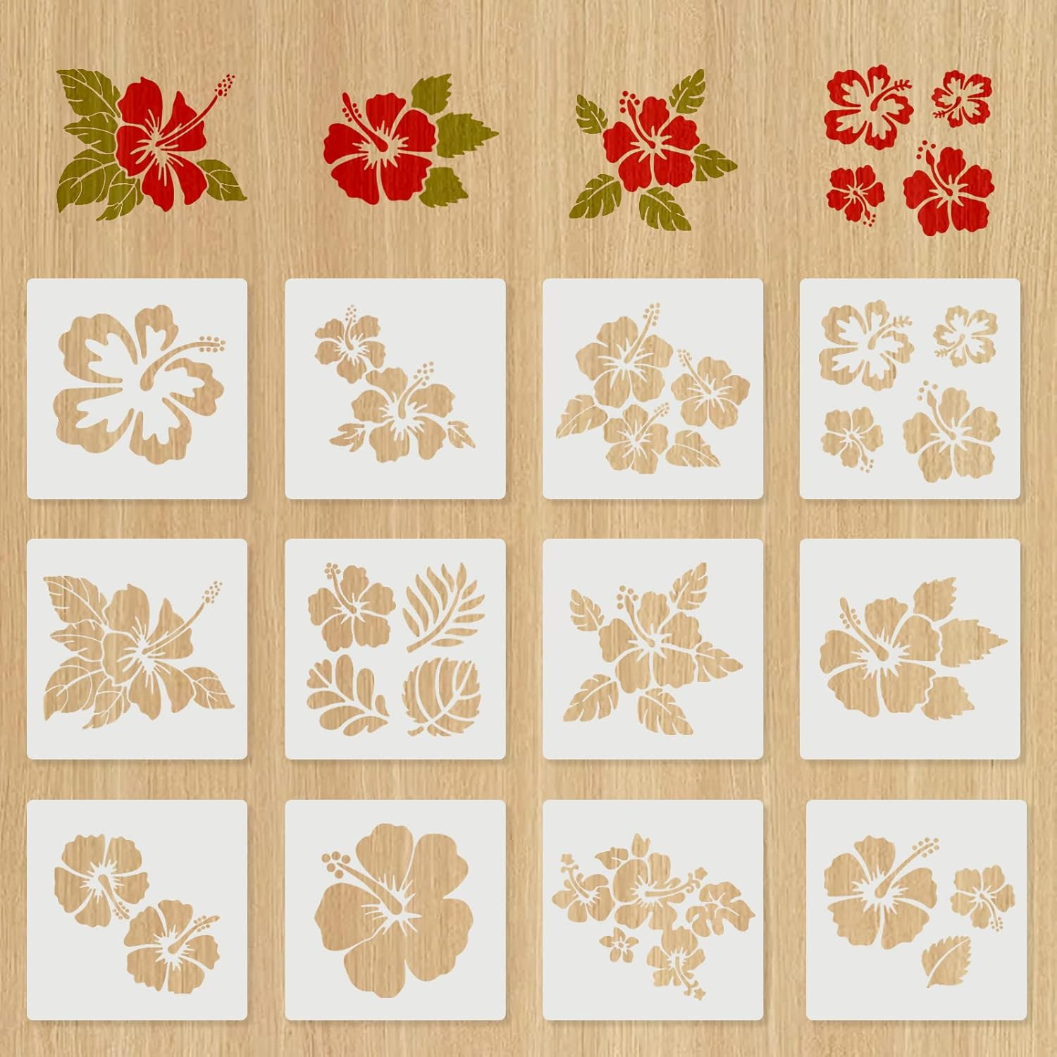 Qpout 12 Hibiskus-Blumen-Malschablonen-Vorlagen (5,9 x 5,9 Zoll