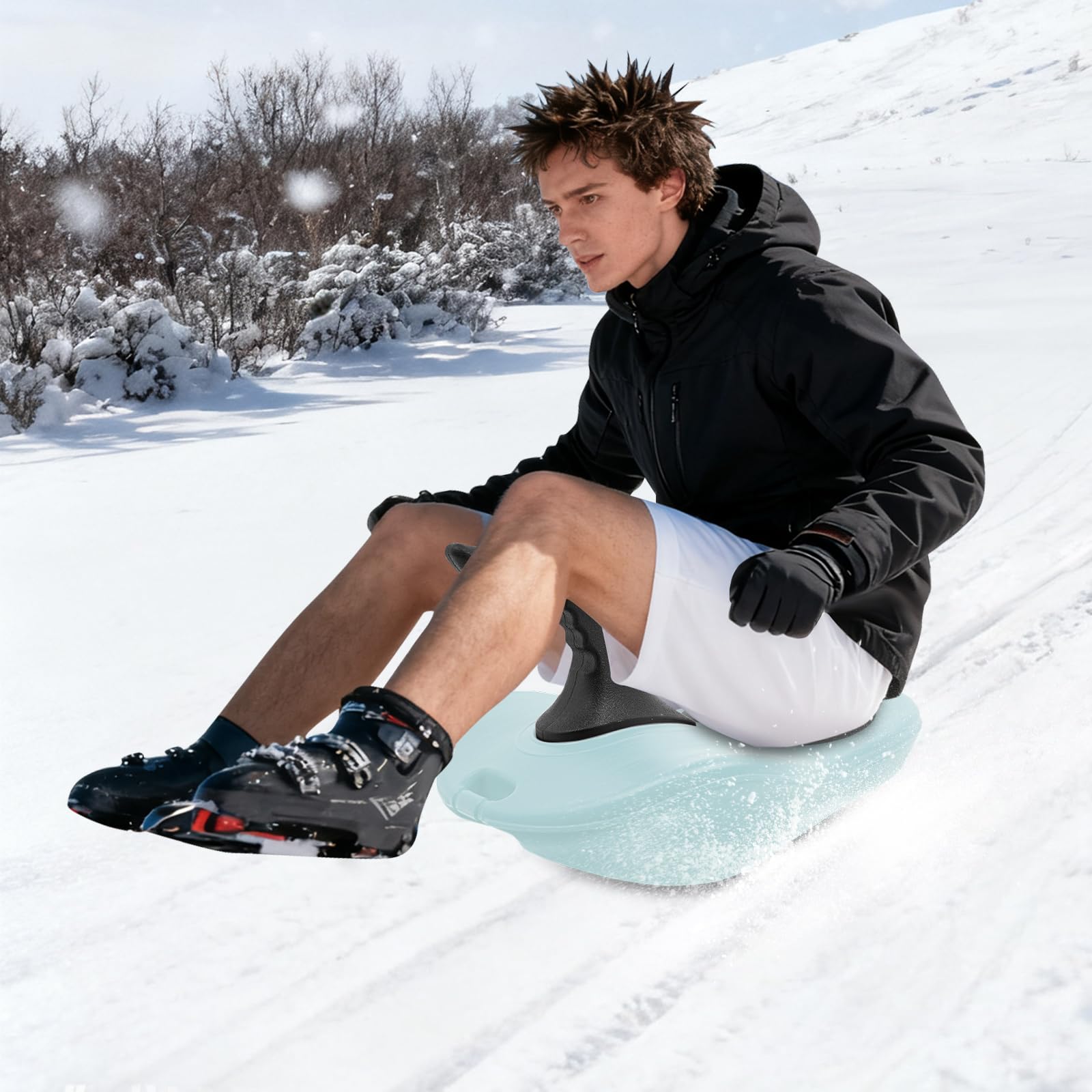 Schlitten Snowboard mit Zugseil, 100 kg Tragkraft, Abnehmbarer Griff und Eva-Polster für Sicherheit – Ideal für Schnee, Sand und Gras, 58x42x36 cm
