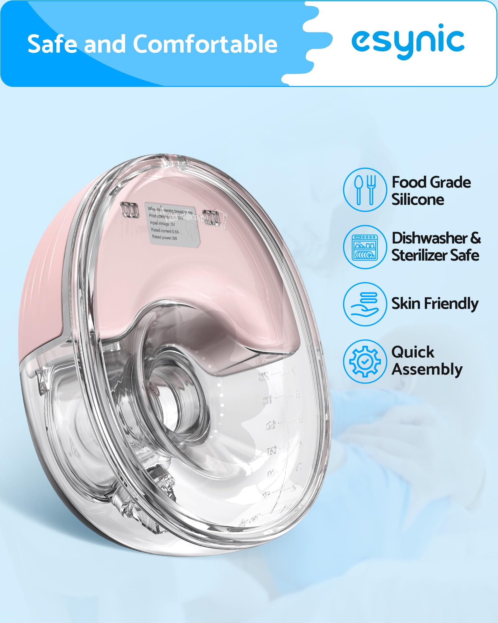 eSynic Tiralatte indossabile a mano libera, 4 modalità e 12 livelli, tiralatte elettrico da 210 ml, senza fili, con flangia da 24/21/19 mm, tiralatte portatile a prova di perdite, display a LED senza
