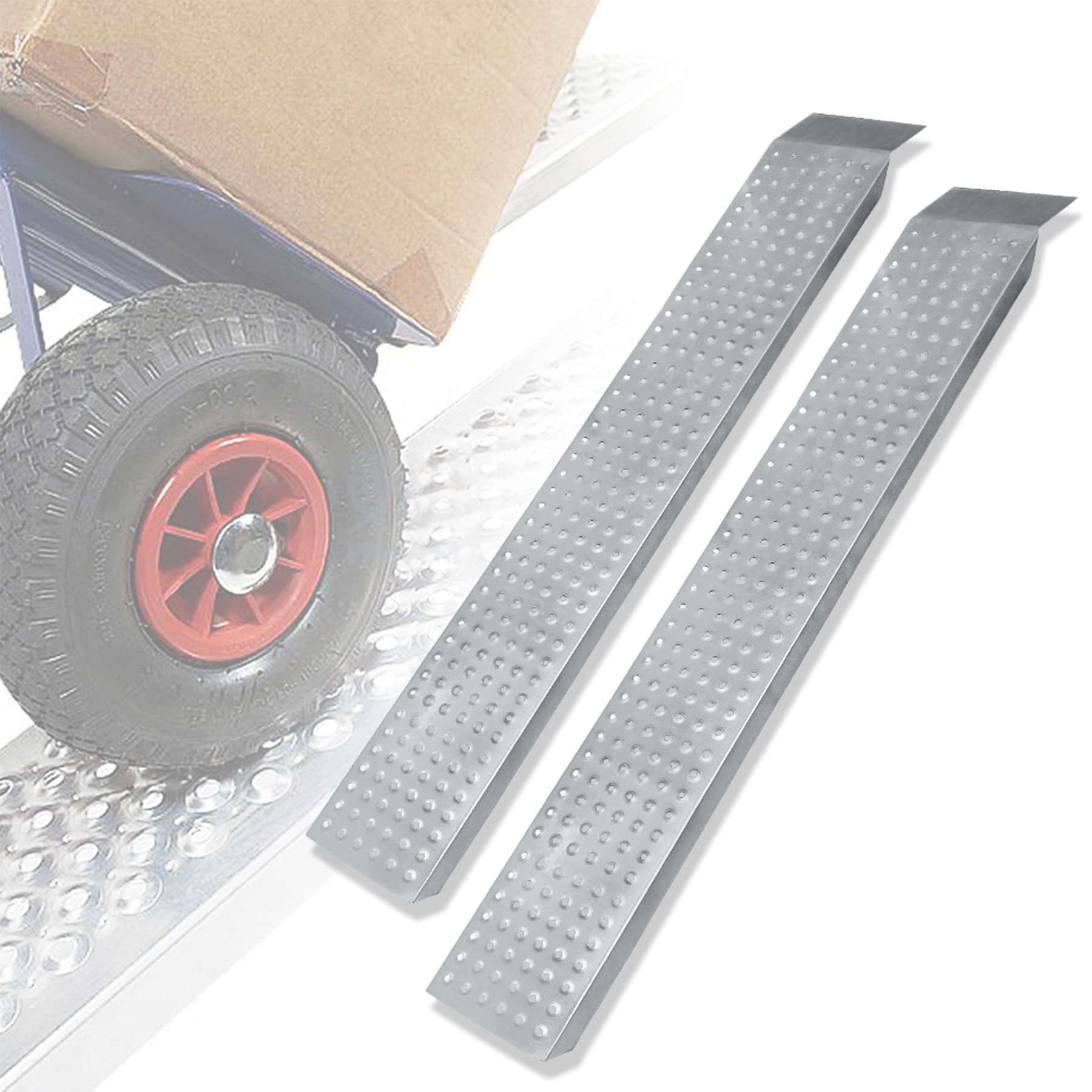 Froadp 2 szt. Rampa Załadunkowa Samochodowa z Ocynkowanej Stali 135x23x4,5cm Antypoślizgowa Rampa do Przyczepy dla Motocykla Przyczepy Kosiarki Traktora 400kg na Parę (Srebrny)