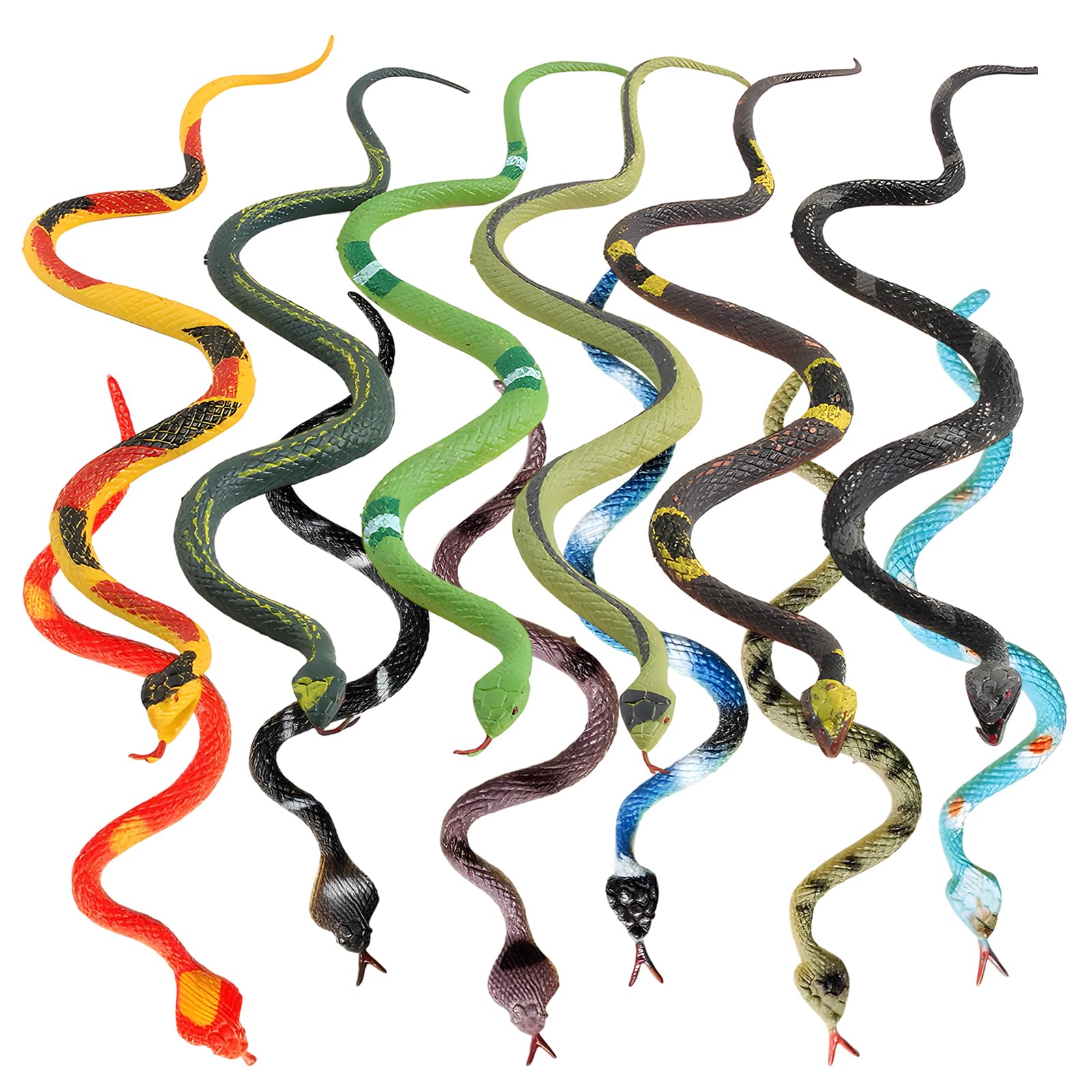KYEDGC Rubber Snake, Realistic Snake Toy for Halloween Pranks, Fake Snake with Mixed Sizes, 6 Pieces 25 cm and 6 Pieces 11 cm for Trick Scenarios