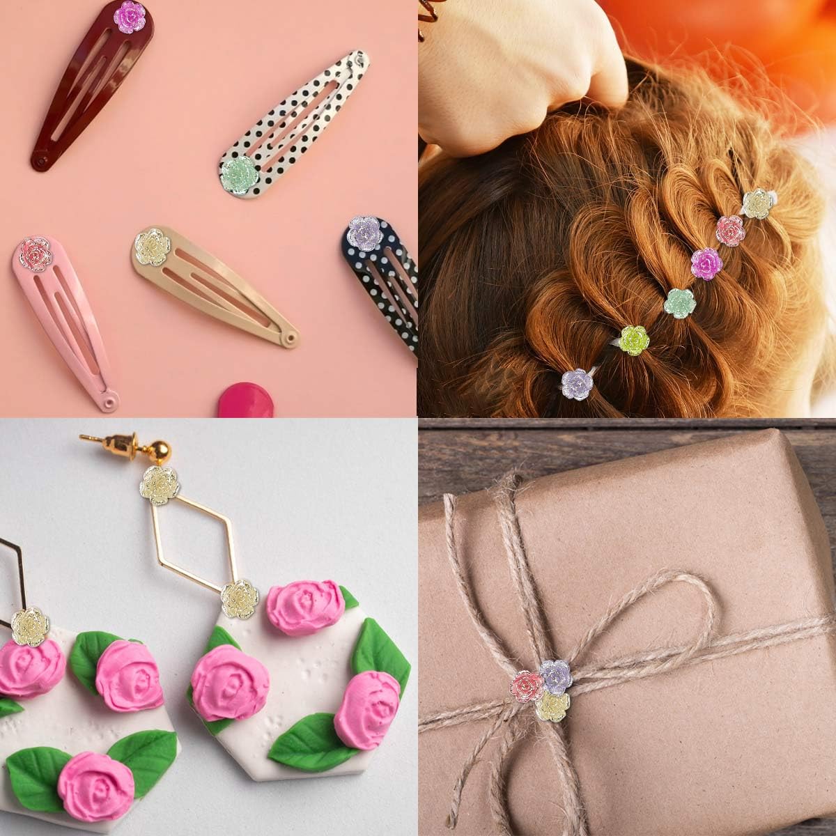 100 Pcs Flatback Rose Charms Rose Flower Cabochons Resin Beads Embellishments for Craft DIY Jewelry Making Scrapbooking Decor Flatbacks Loose Beads Phone Case Necklace Accessories (Mixed Color) - Image 3