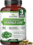 Zazzee Organic Moringa 20:1 Extract, 20,000 mg Strength, 180 Vegan Capsules, 100% Pure Oleifera Leaf Superfood, Concentrated and Standardized 20X Extract, All-Natural, Non-GMO, Made in The USA 180 Count (Pack of 1)