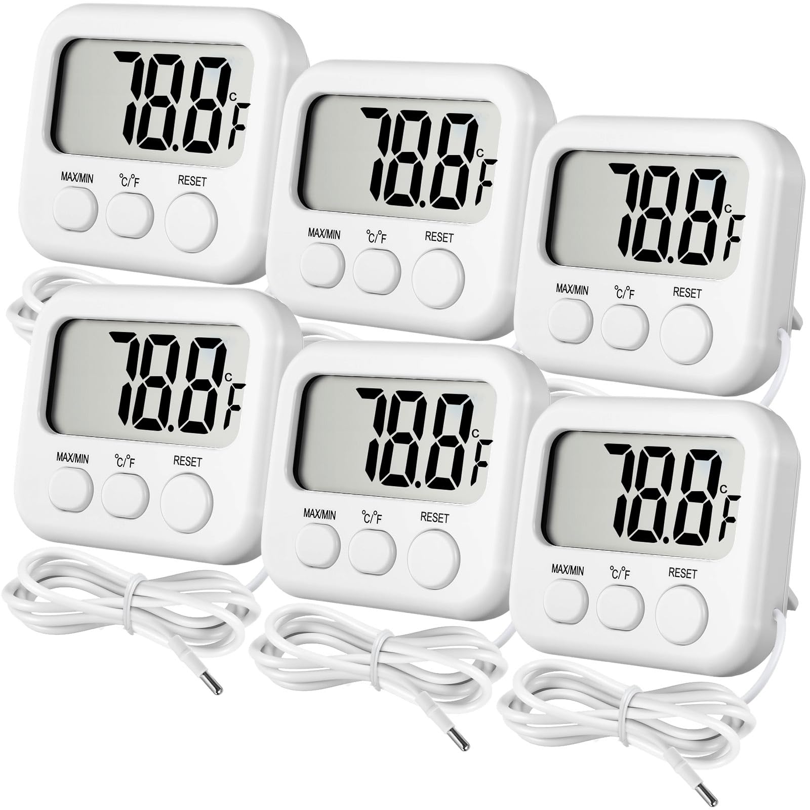 Kingdder Confezione da 6 termometri digitali con sensore esterno magnetico posteriore, termometro per frigorifero e congelatore, monitor della temperatura ambiente impermeabile con display LCD
