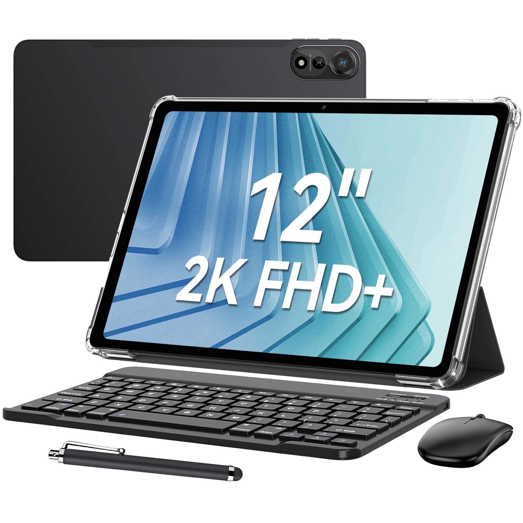 Blackview Tablet 12 Pulgadas con Teclado y Lapiz, 2K FHD+ Tablet Android 15, 18GB RAM 256GB ROM, Tablets con Tarjeta SIM 4G, 9000mAh, Protección Ocular, WideVineL1/ Ratón/Lápiz óptico/GPS/Face ID