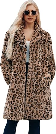 Long leopard suit collar faux fur coat womens casual coat autumn and winter new.