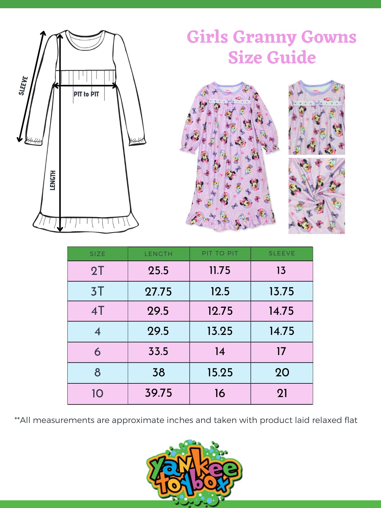 Disney Minnie Mouse Toddler Girls Granny Gown Nightgown (4, Purple)