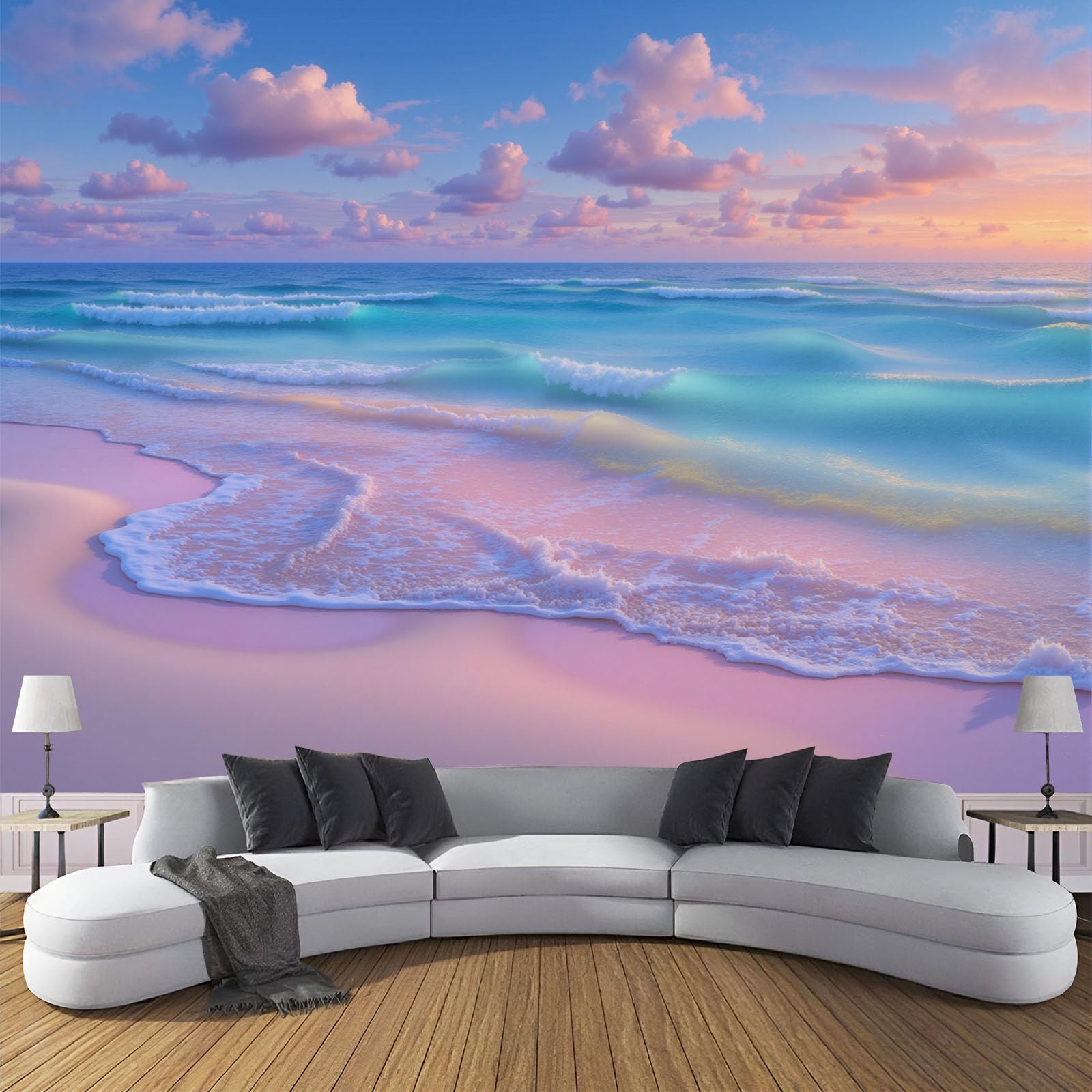 Papier peint panoramique coucher de soleil vagues 400x280cm pour salon