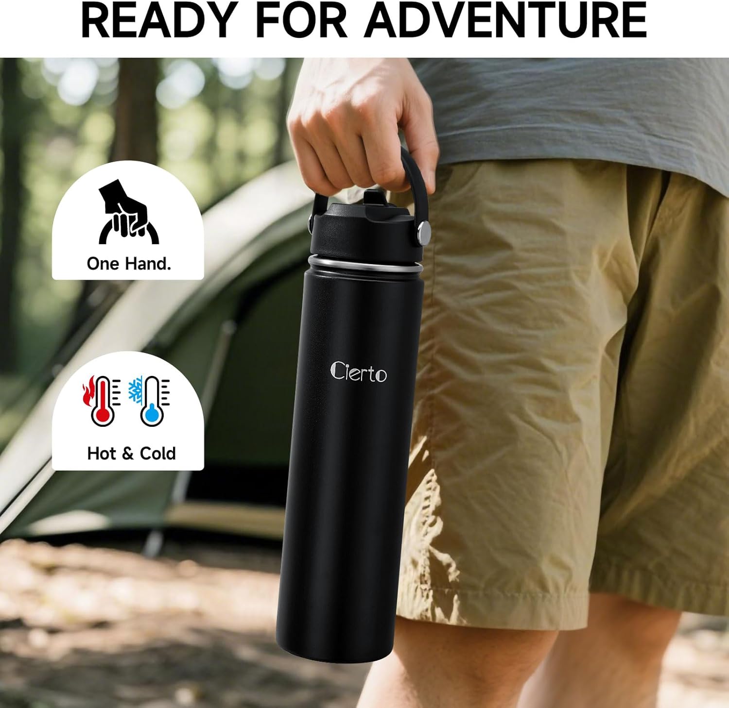 Cierto 24 oz Insulated Water Bottle with Straw, Stainless Steel Double Wall Vacuum Water Bottles with Leakproof Lid for Men Women, School Boys Girls, Fits in Car Cup Holder, Gym, Office, BPA Free -B - Image 4