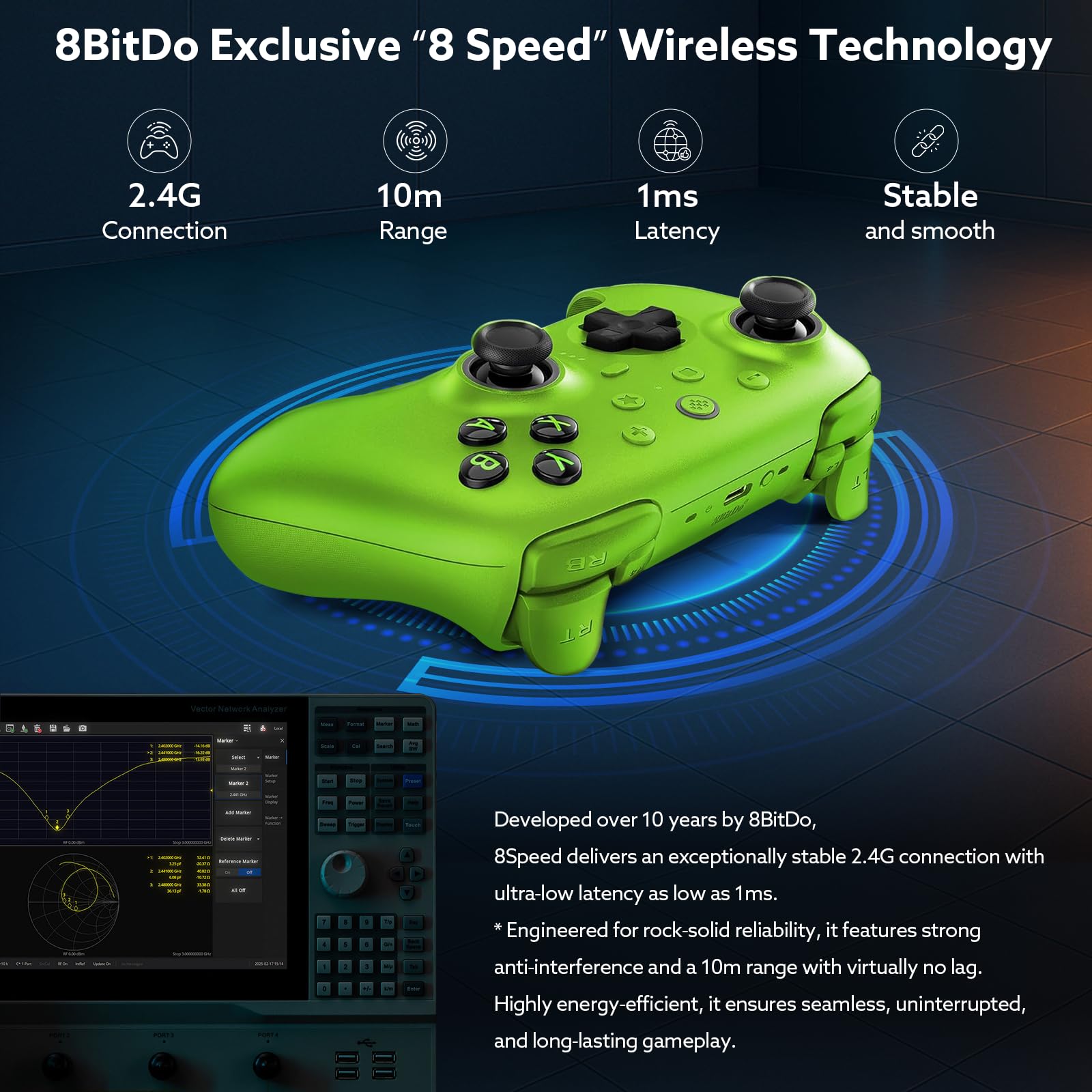 LONGYI Controller Wireless 8BitDo Ultimate 2 con Joystick TMR per Windows e Android, Controller di gioco con Trigger Commutabili Hall Effect/Tactile, Anello Luminoso RGB, Stazione di Ricarica