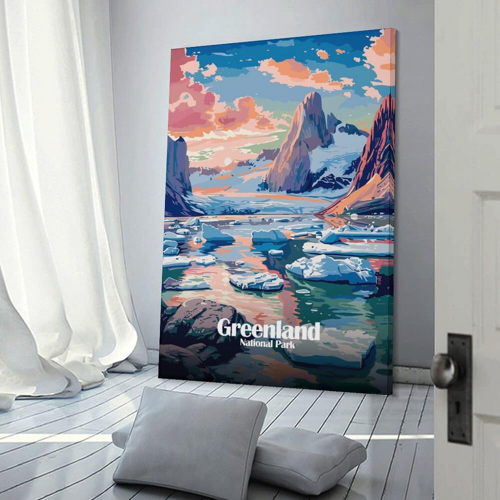 Junmoney Greenland National Park Landscape Art Canvas Wall Picture 24x36inch(60x90cm), for Contemporary Homes, Apartments Or Offices, Wall Decor with Flexible Room Appeal