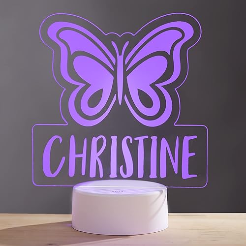 Personalization Universe Luz nocturna LED personalizada con diseño de mariposa, decoración única para habitación de niños, letrero acrílico grabado