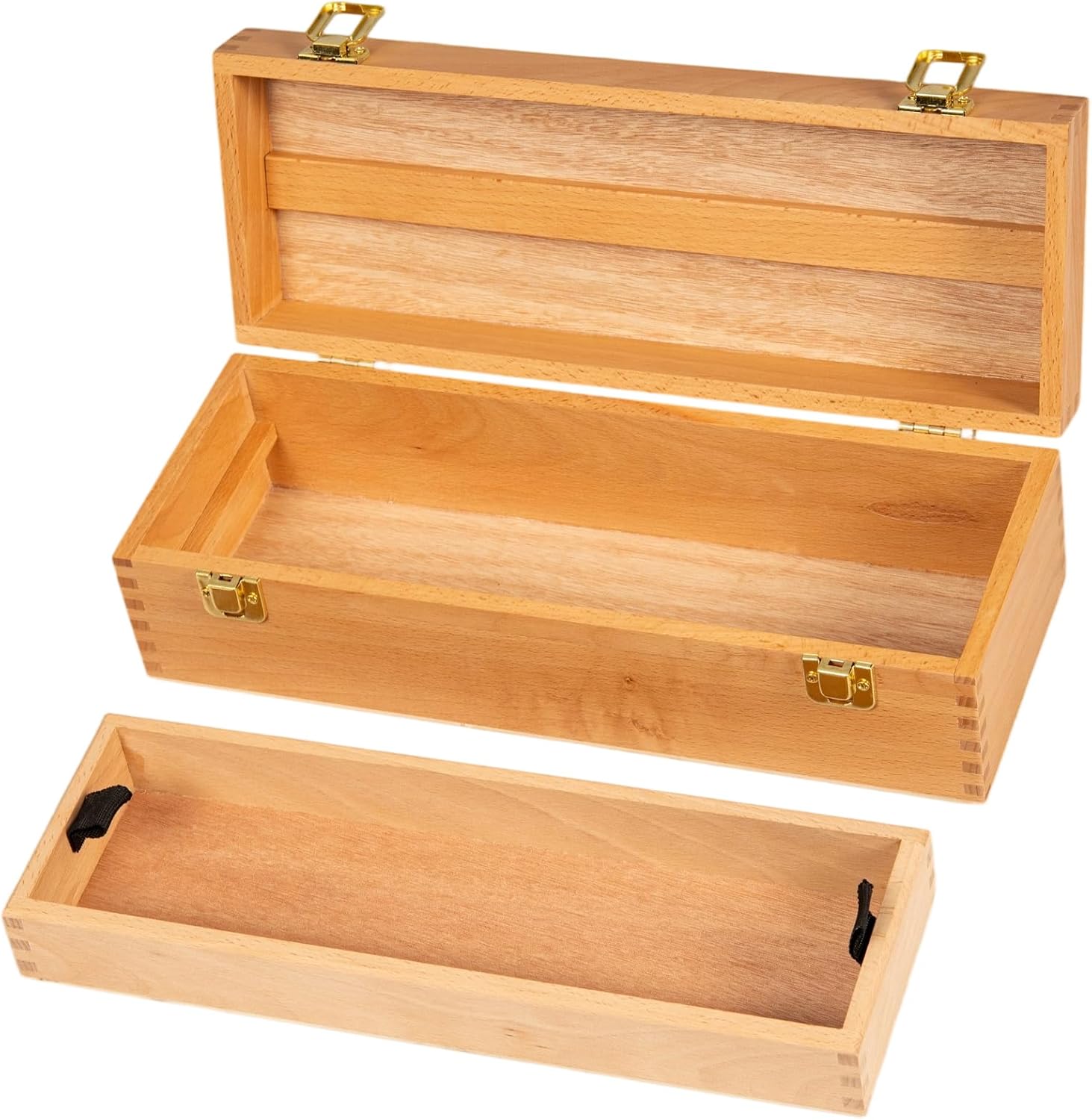 DJAR Multi-Function Artist Tool Box with Locking Clasps, Removable Tray Wooden Art Supply Box for Brushes, Pencils, Erasers,Artist Supplies Storage Organizer, Natural
