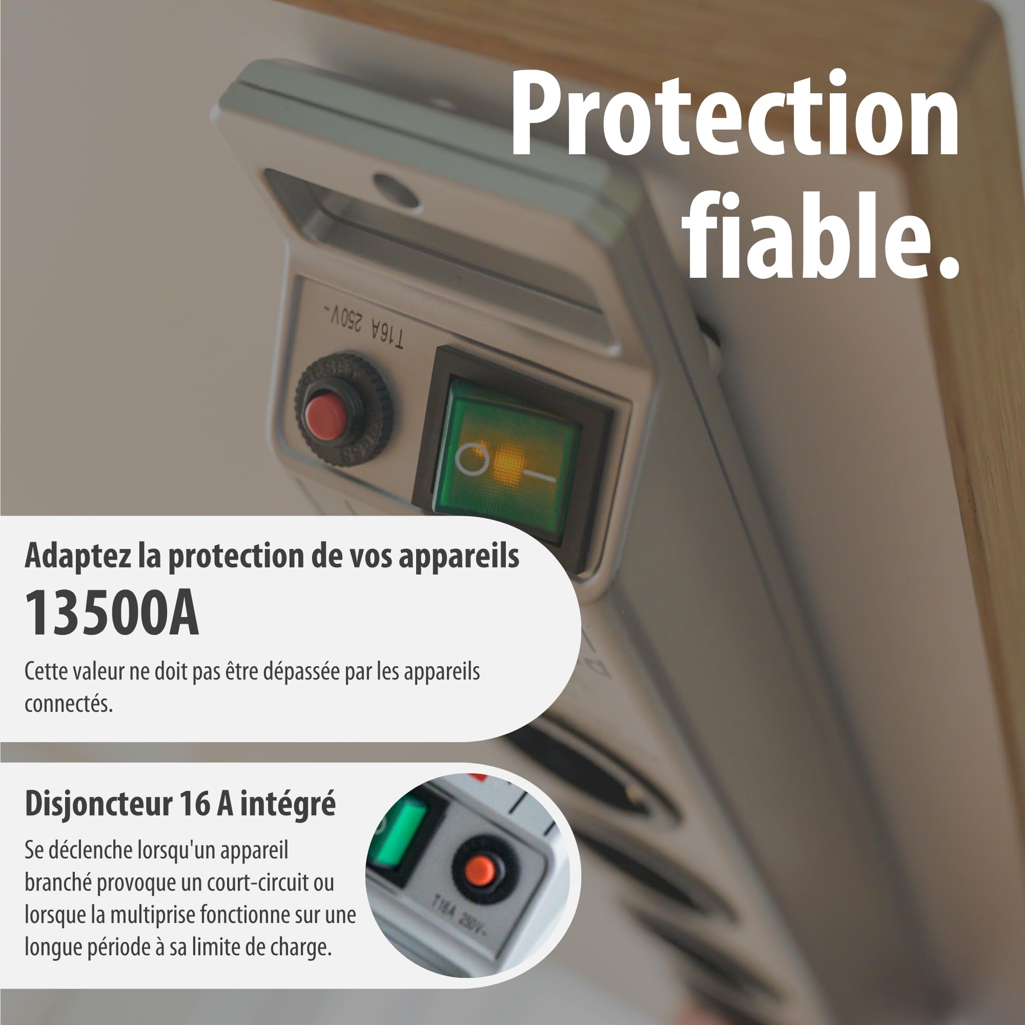 Brennenstuhl Multiprise Super-Solid avec Interrupteur et parasurtenseur 13500A (Bloc Prises orientées à 45 degrés, disjoncteur 16A, Voyant de Protection antifoudre, 2,5m H05VV-F, boîtier PC) Gris
