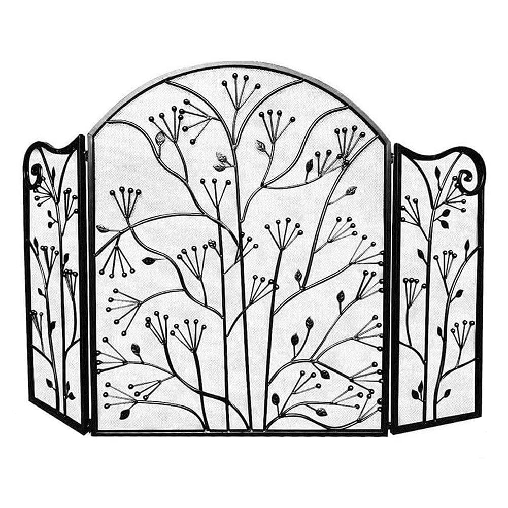 Parascintille a 3 Pannelli Parascintille Parascintille Parascintille ad Arco, Parascintille per Camino Design Pieghevole Nero con Cerniera, 127 cm × 83 cm，