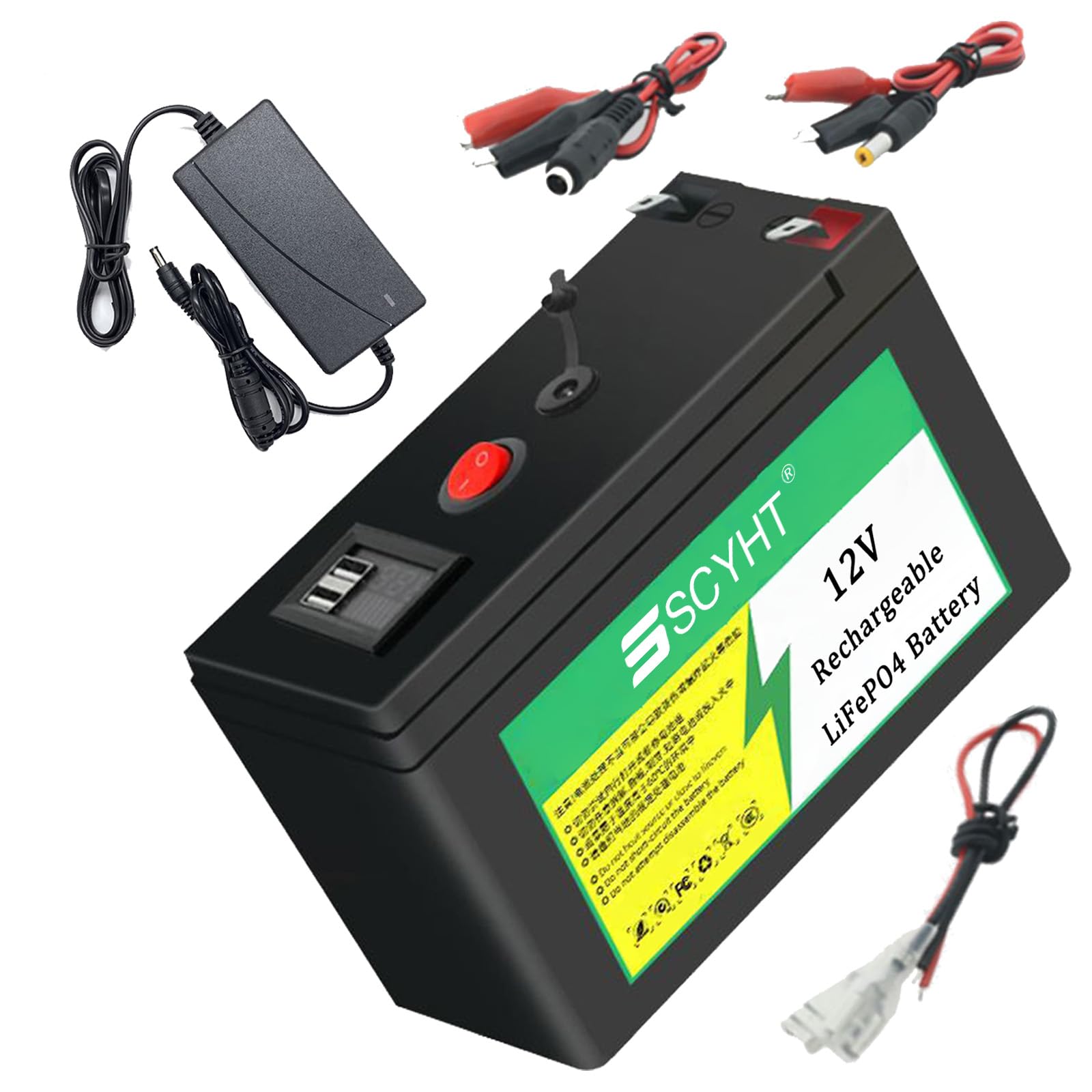 Batería de Litio 12V 20Ah 15Ah Batería LiFePO4 10Ah Baterías extraíbles Baterías Recargables para energía Solar para Motor 100W a 250W con Cargador y Puerto USB