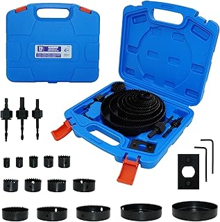 Hole Saw Kit, 23PCS Hole Saw Set with 3/4" to 6" (19mm-152mm) Saw Blades, 1/4" Hex Shank，3/8"&1/4" Three Flats Shank, Ideal for Wood, Plastic, PVC Board, Drywall with Storage Case