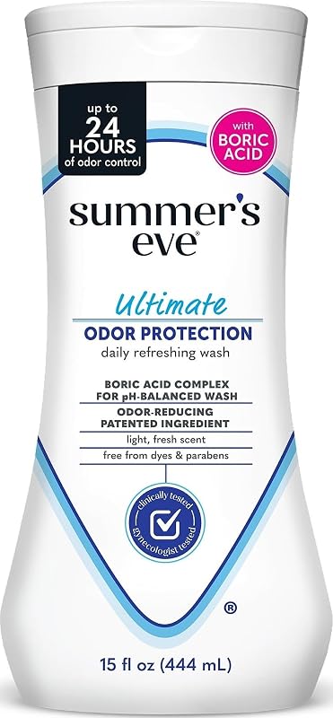 Summer's Eve Feminine Wash, Ultimate Odor Protection, Boric Acid, 15 Fl Oz | pH-Balanced Body Wash for Women with Boric Acid, Feminine Care to Remove Vaginal Odor, Gynecologist Tested, Fresh Scent