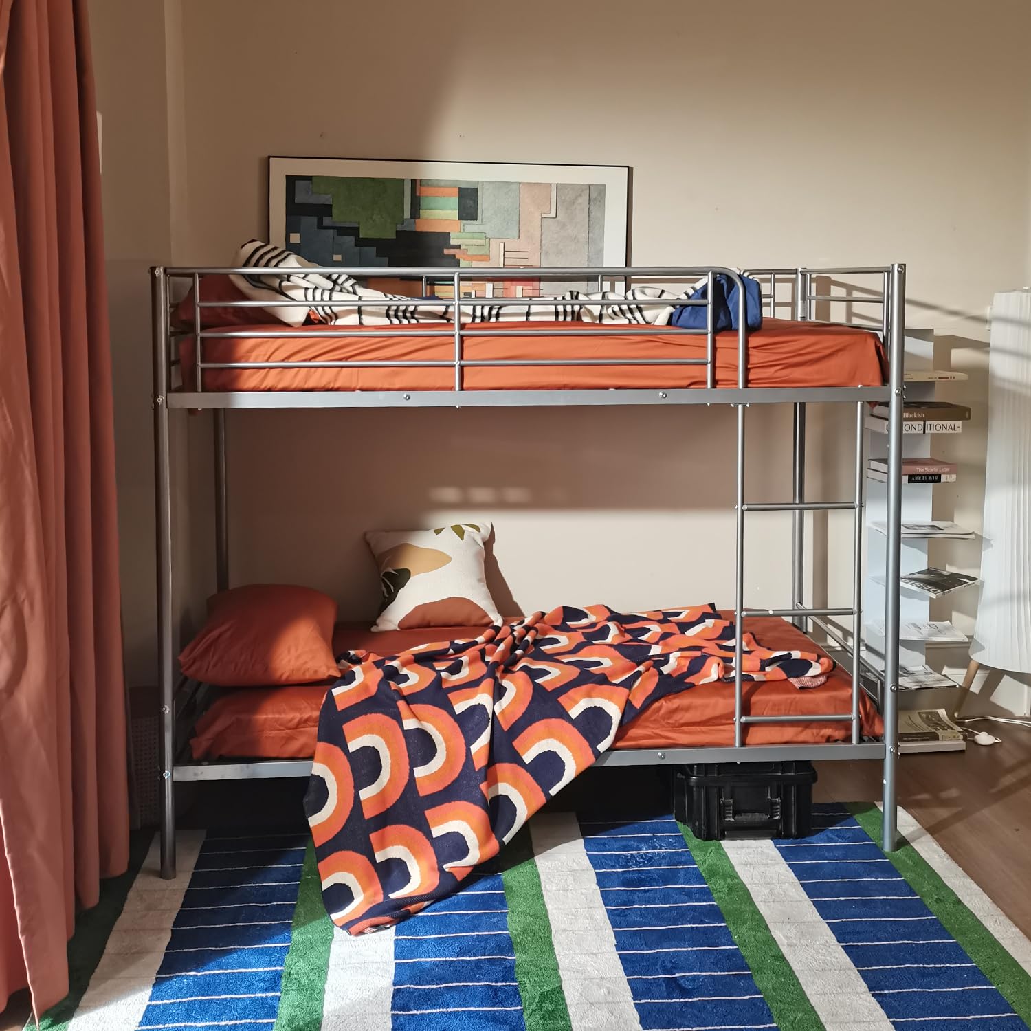 MEUBLE COSY Letto a Castello 2 Posti 90x190cm con Rete a Doghe in Metallo Letti per Camerette Adulti e Bambini Casa, Grigio