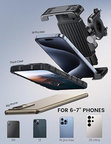 Miniatura 5 de Lamicall Soporte de teléfono para motocicleta - 1s bloqueo rápido Clip de soporte para teléfono celular de bicicleta, abrazadera de manillar de