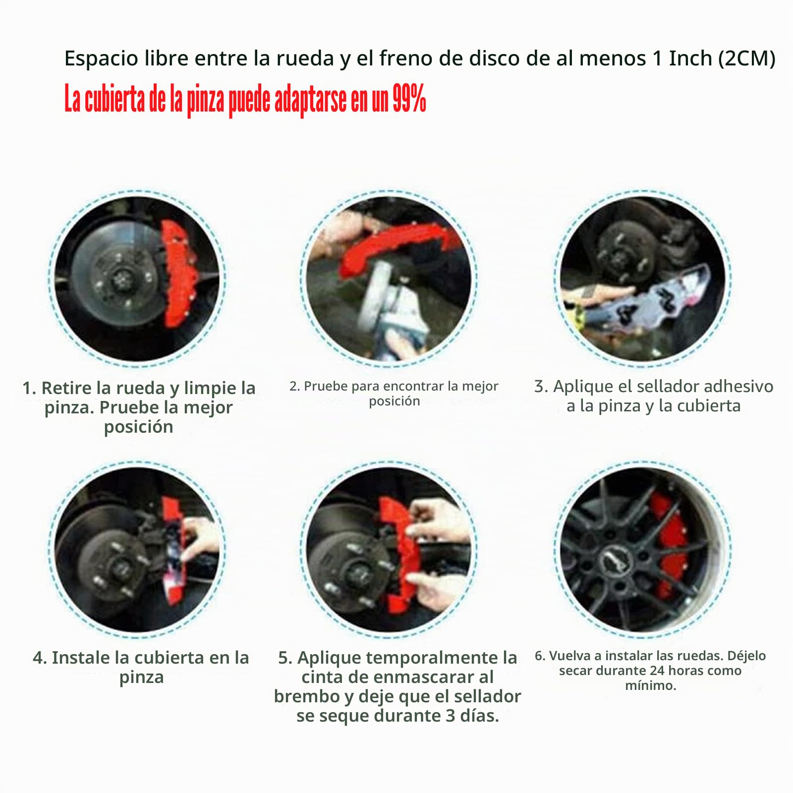 Juego de 4 cubiertas de pinza de freno de coche, 4 piezas, pinzas de freno de rueda de coche, duraderas, 3D, para cubo de rueda de 16 a 22 pulgadas (rojo)