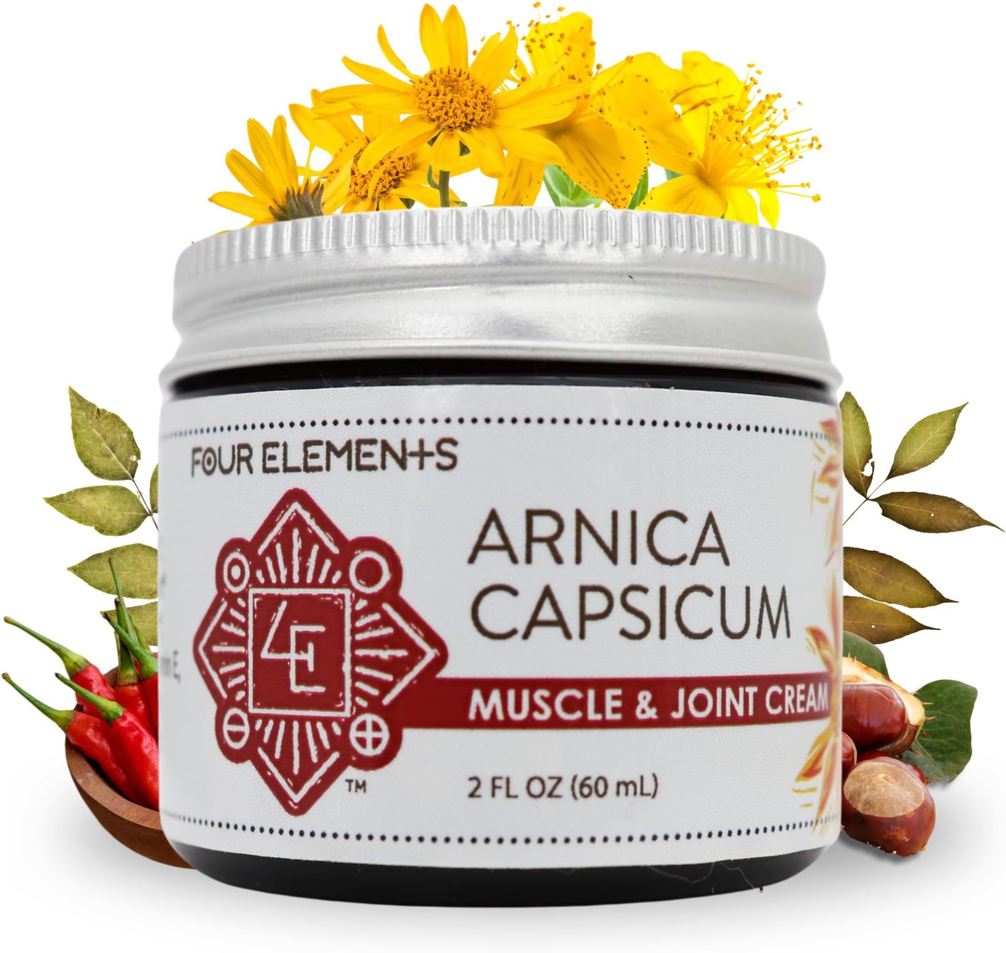 Four Elements 4E Arnica Capsicum Muscle and Joint Cream - Organic Herbal - 2 OZ