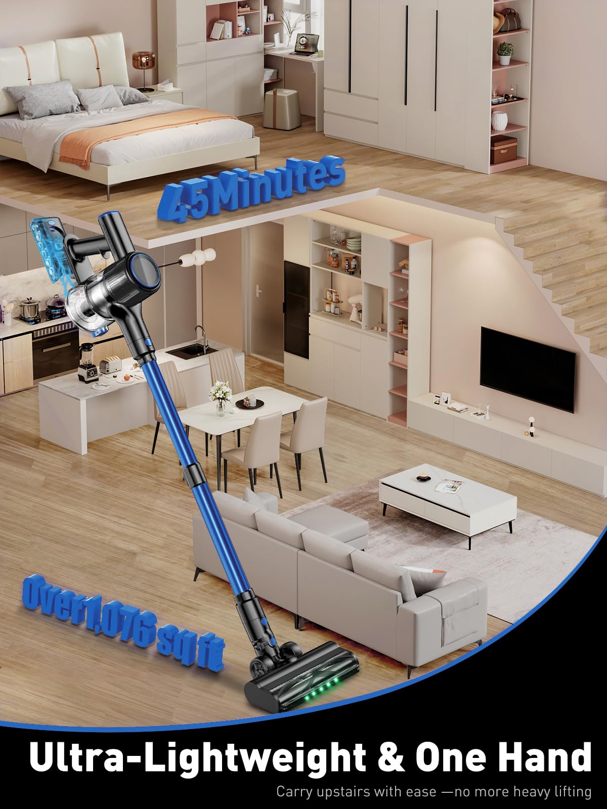 掃除機 コードレス 70000PA自立式 55分間連続稼働 LEDライト Amazon | 掃除機 コードレス【70,000PA超強力吸引・自立式設計