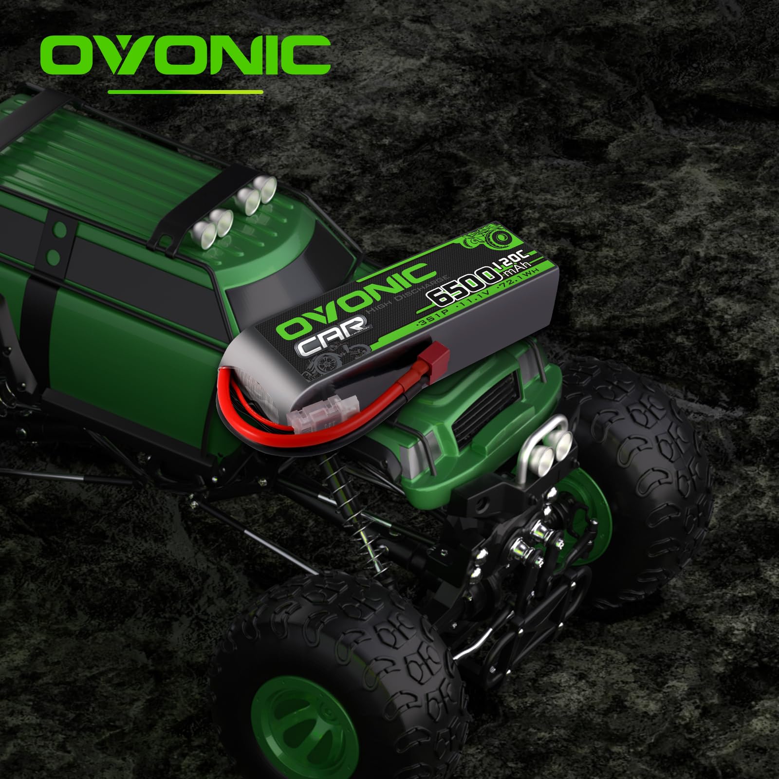 OVONIC Batería de polímero de litio de 3 S, 11,1 V, 6500 mAh, 120 C, con conector Deans T, batería de polímero de litio para coche RC, camión, quadcopter, helicóptero, camión, barco, avión (2