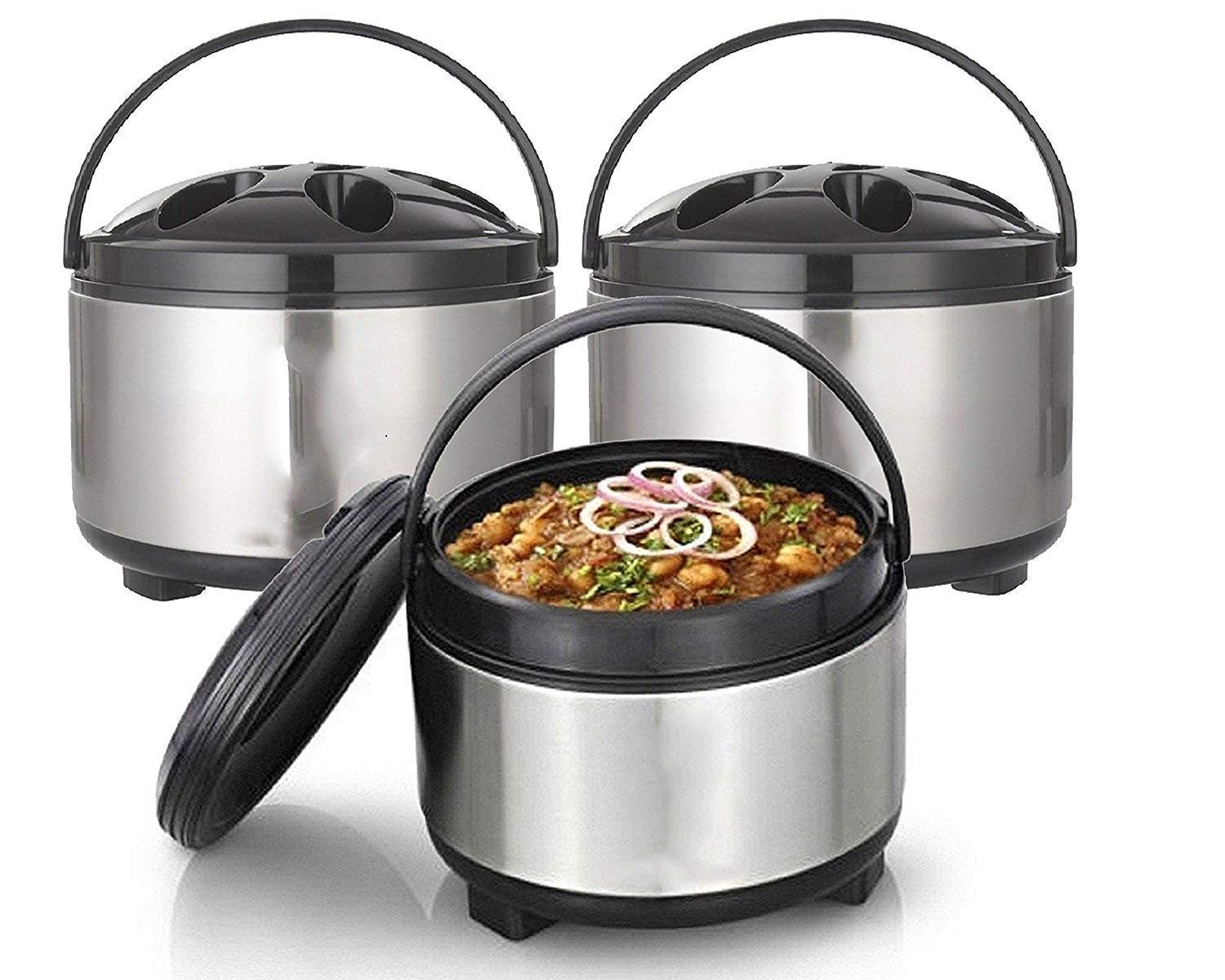 KITCHEN CLUE® Stainless Steel Insulated Casserole Hot-Pot with Plastic Cover with Easy to Carry Handle I 2500 ML Set of 3 Pcs I Hot Boxes for Kitchen Big Size Casserole Set 2.5 Liters (B08Y97Y39V) Amazon Price History, Amazon Price Tracker