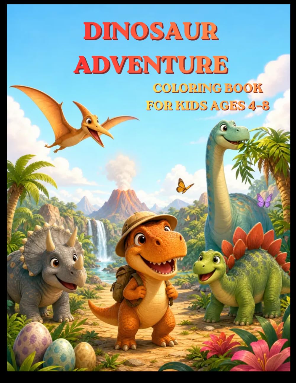 Dinosaur Adventure Coloring Book for Kids Ages 4–8: 80 Fun & Easy Coloring Pages Featuring Cute Dinosaurs, Volcanoes, Fossils, Jungle Adventures, Baby Dinosaurs & Prehistoric Friends