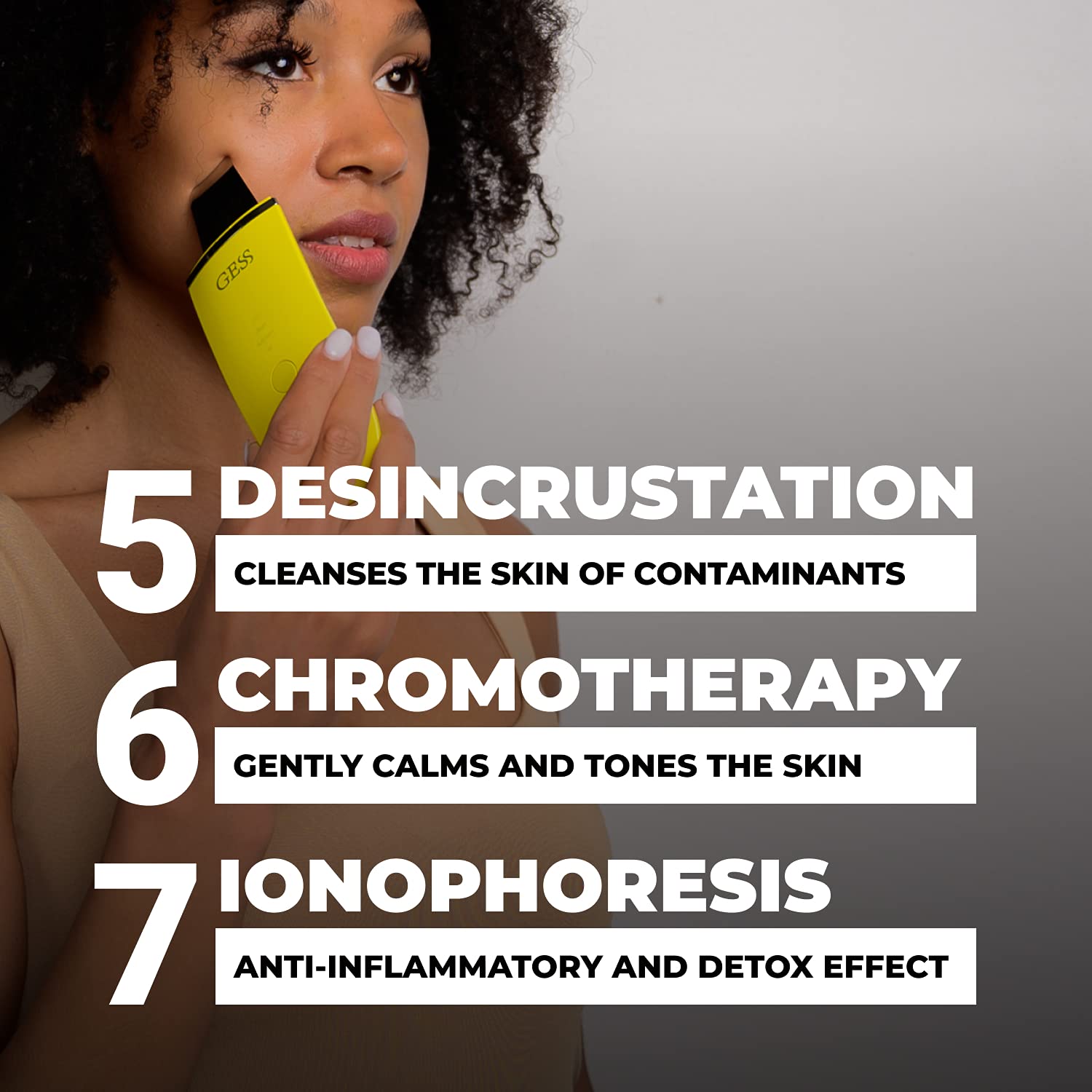 GESS Exotic Ultraschall-Gesichtsreiniger, 7 Arten der Behandlung, Peeling Phonophorese, Ionenreinigung, Chromotherapie Desinkrustation, USB