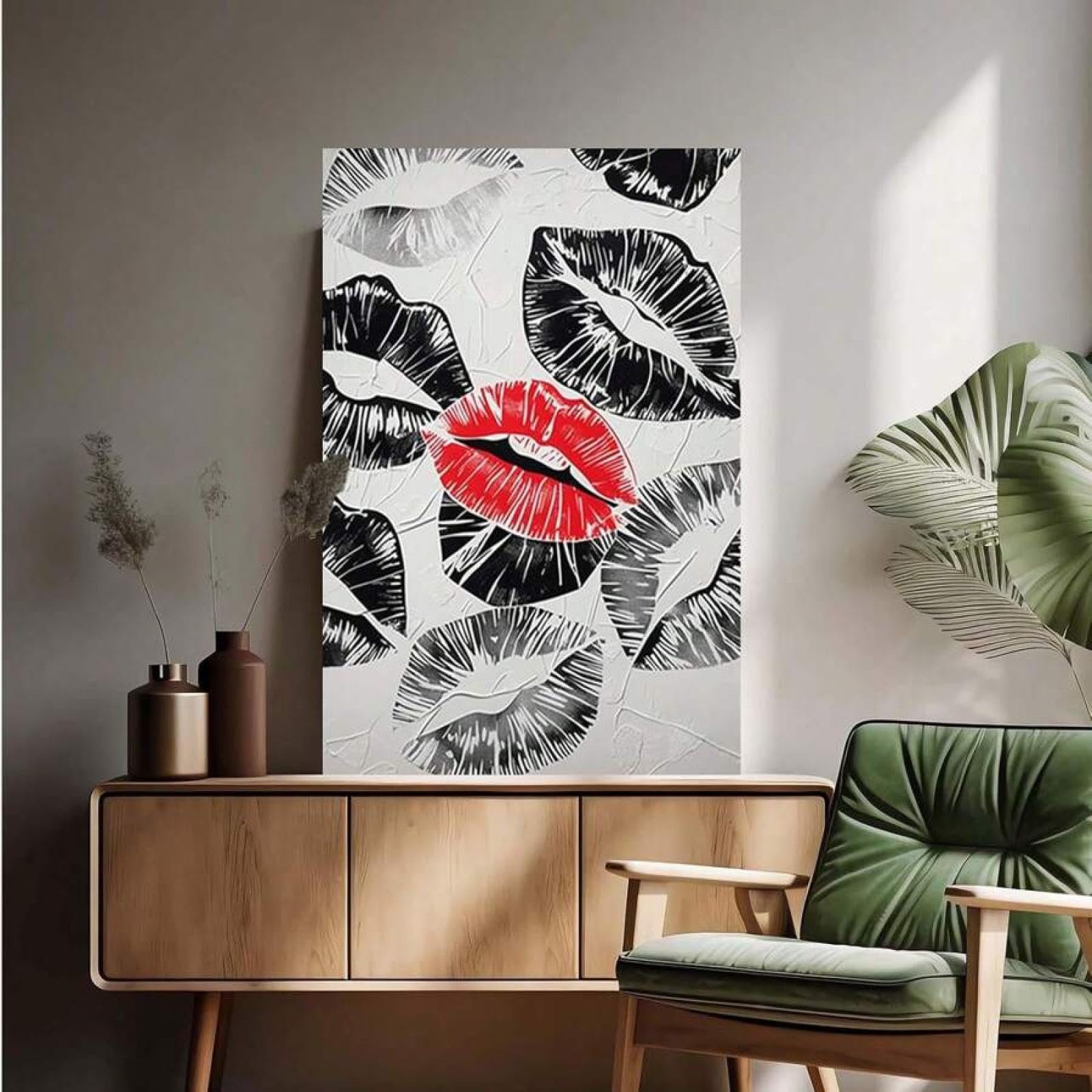 Impression sur toile vintage lèvres noir et blanc 60x90cm avec cadre - 8