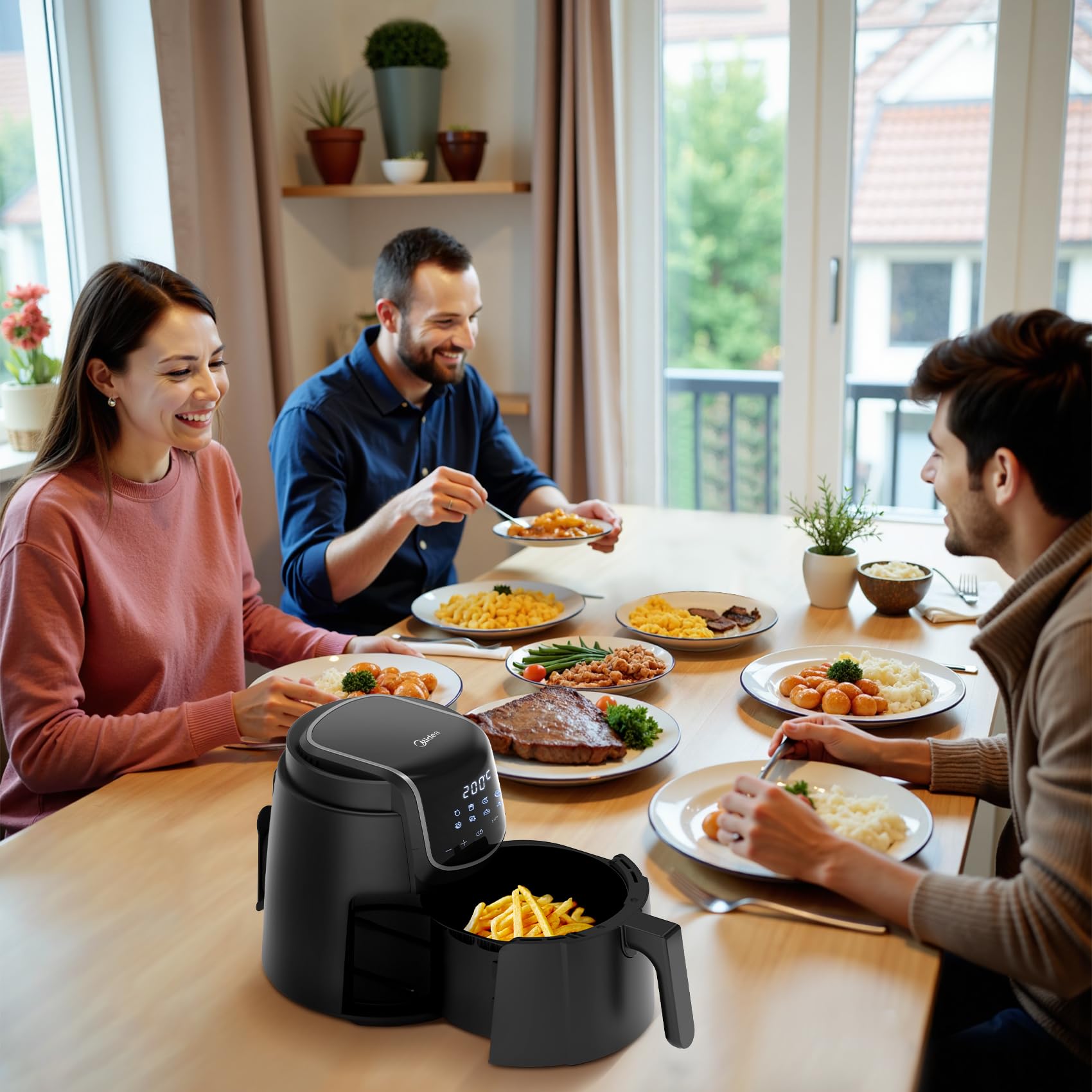 Freidora de aire caliente digital 1500W con 8 funciones preestablecidas, 3.5L, control de temperatura inteligente, negro