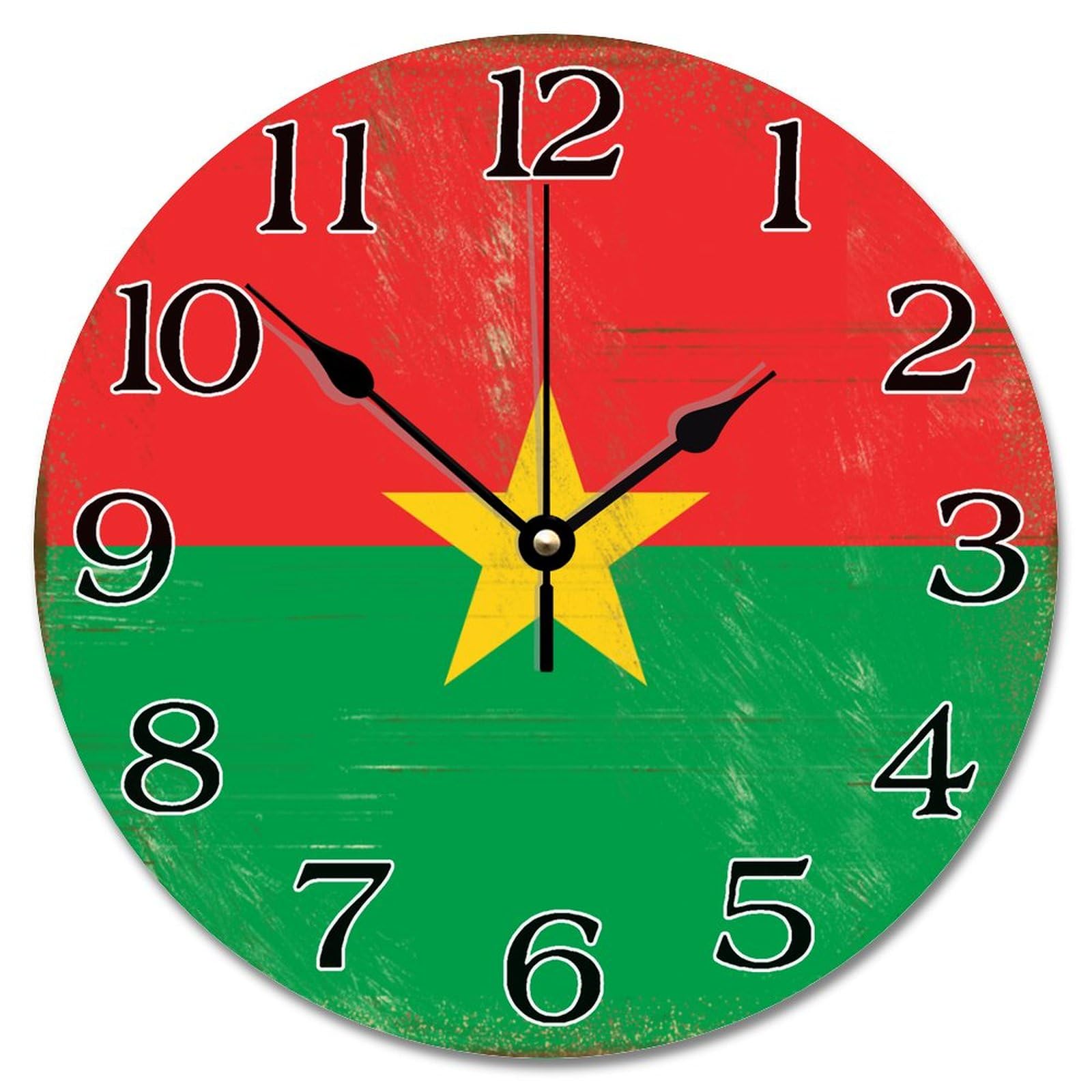 Grande horloge murale drapeau Burkina Faso 30,5 cm silencieuse