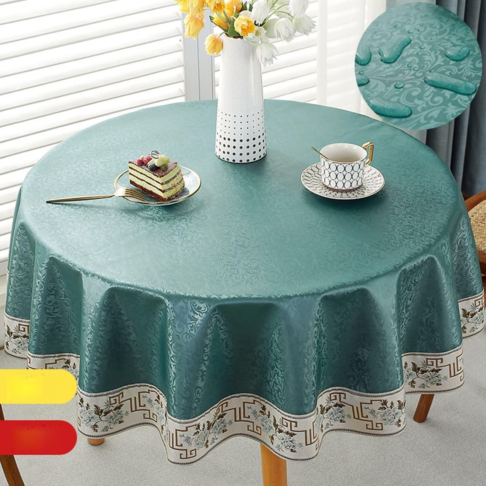Nappe ronde de 180 cm en polyuréthane imperméable avec motif de vigne - Résistante aux taches - Parfaite pour les repas en plein air et les événements