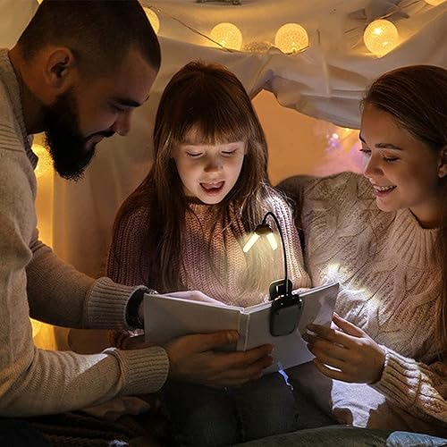 Miniatura 10 de Vekkia Luz de libro recargable de 14 LED para leer en la cama, luz de lectura cálidablanca con abrazadera, luz de clip ajustable de 180, luz ligera