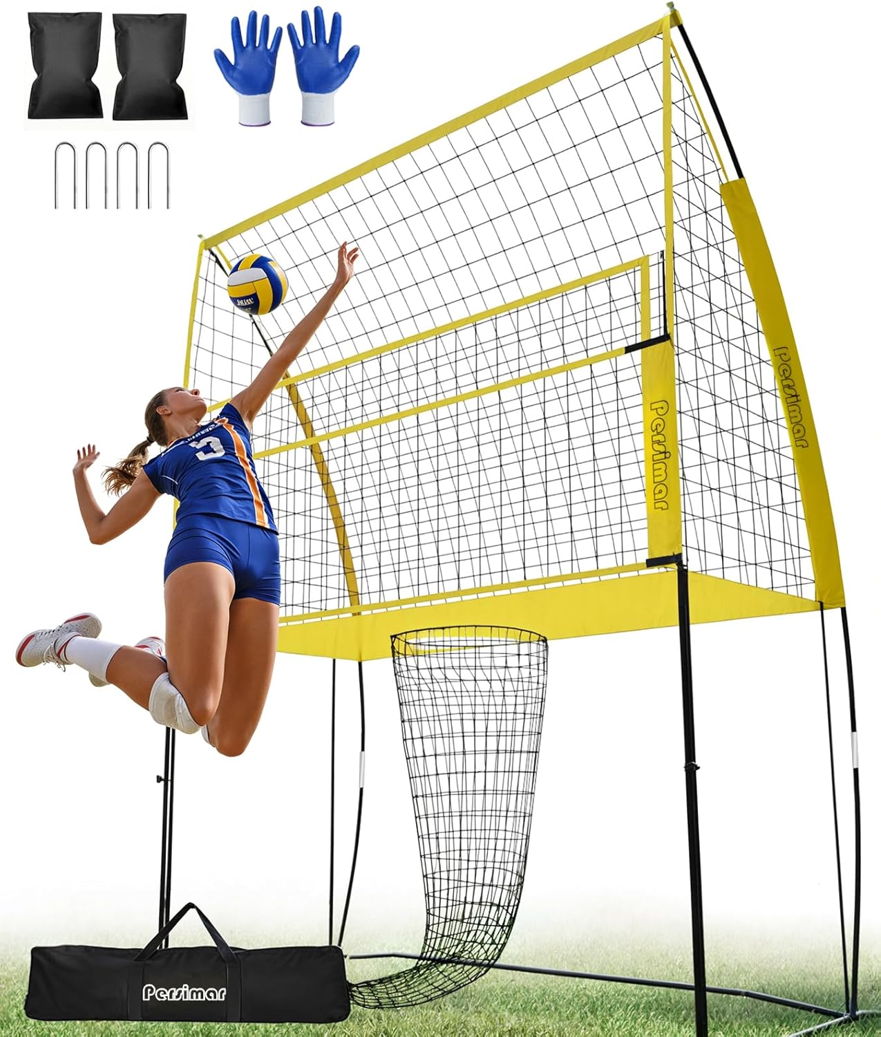 Volleyball Training Net System,7 Adjustable Heights Practice Equipment Net Station,Improve Volleyball Serve&Spike Skills with Ball Return, Portable &Easy Setup for Backyard Individual &Team Practice