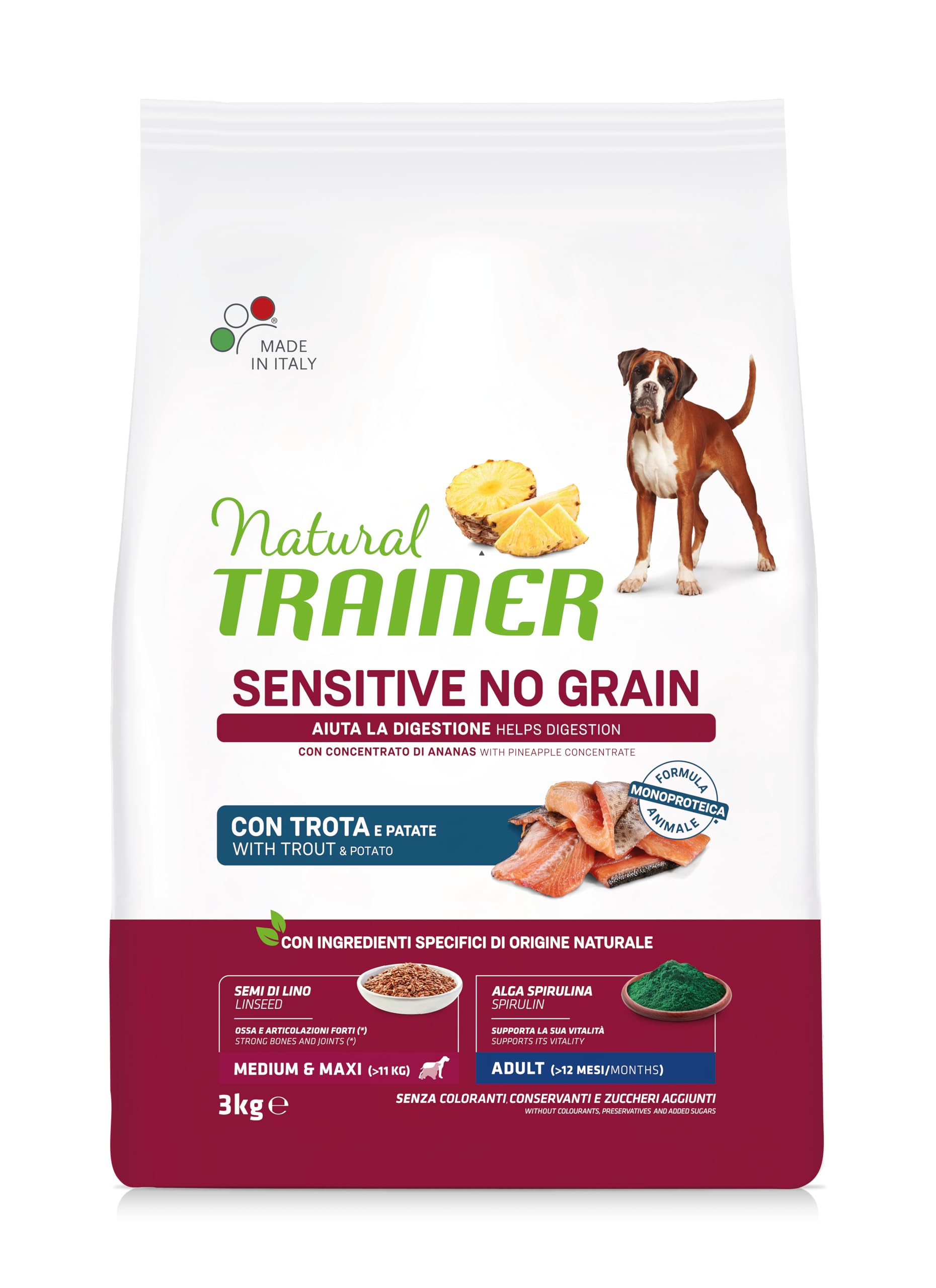 Natural Trainer Sensitive No Grain karma dla dorosłych psów Medium&Maxi z pstrągem i ziemniakami - 3kg