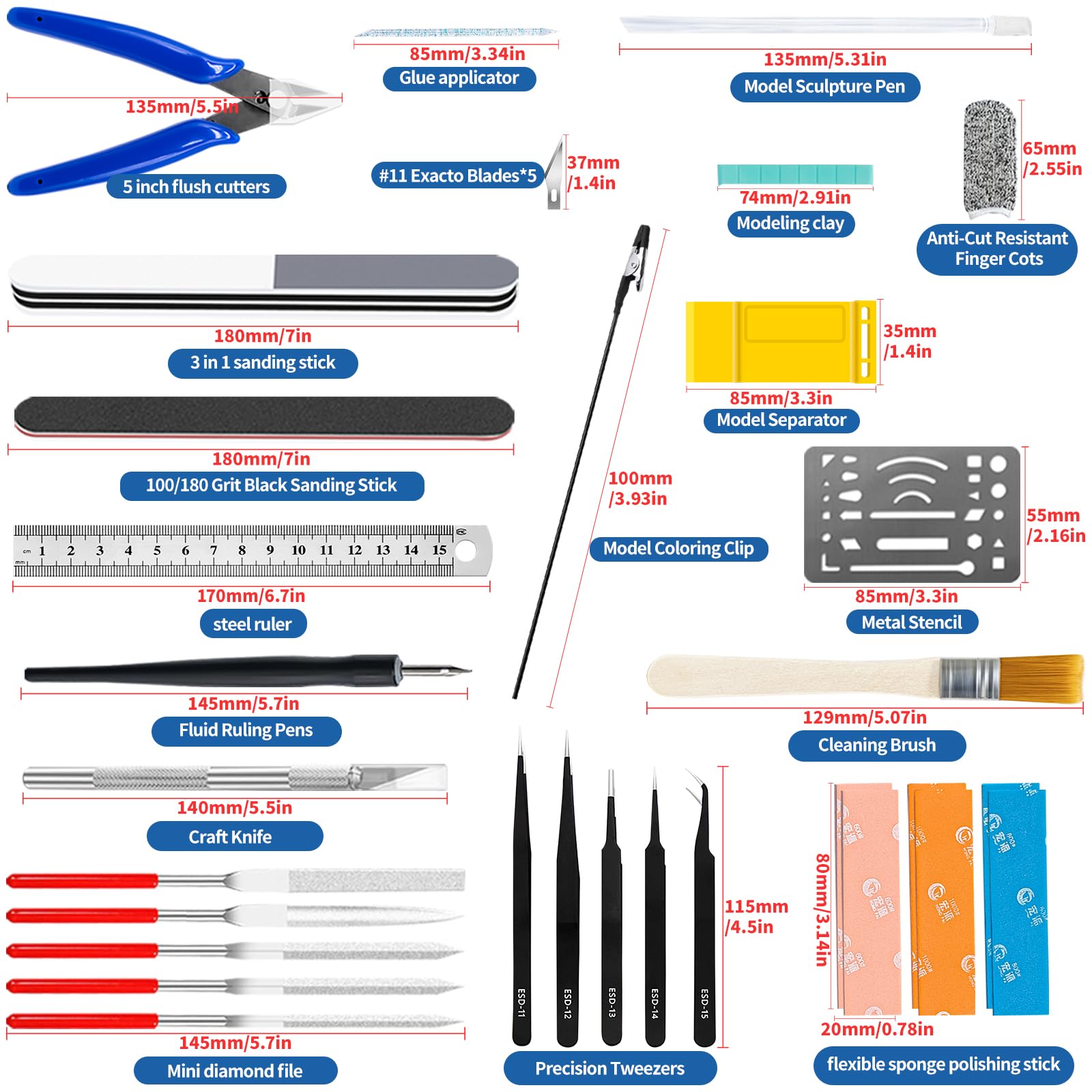 Waltool 40Pcs Modeler Basic Tools Craft Set Compatible with Gundam, Hobby Building Tools for Model Assembling, Building and Repairing
