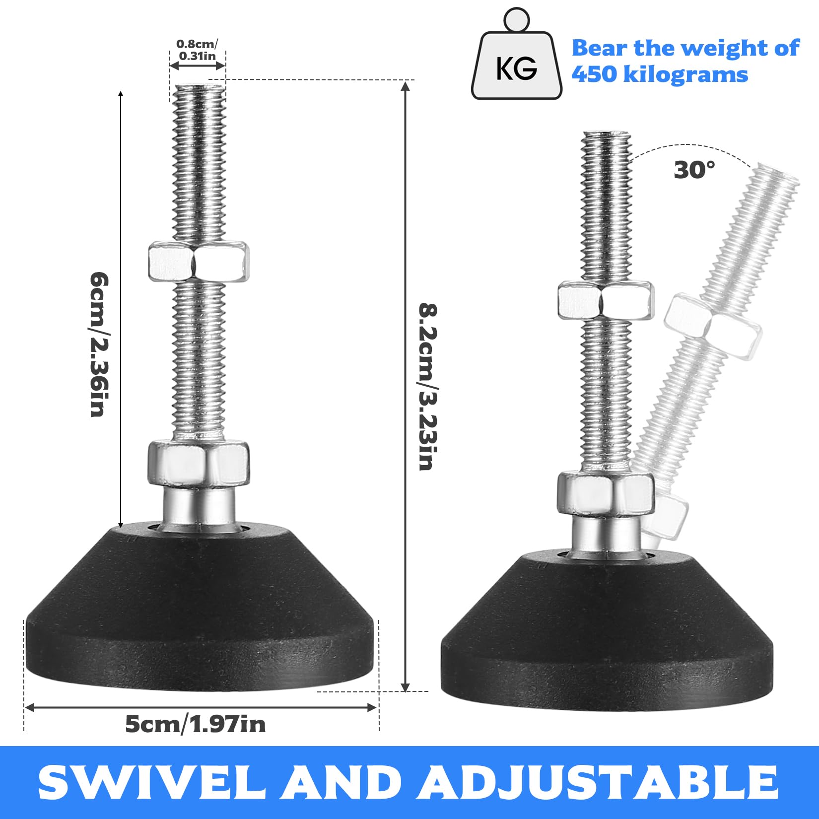 McBlast 8 Pcs M8 Adjustable Feet Levelling Feet, Adjustable Furniture Feets Furniture Legs - Image 2