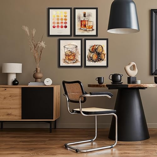 Miniatura 4 de JXREQ Juego de 4 impresiones artísticas de whisky para decoración del hogar, 8 x 10 pulgadas, sin marco