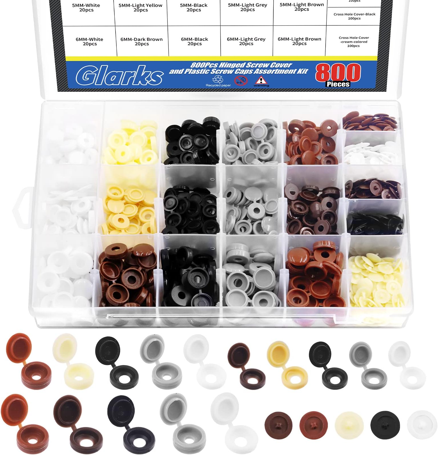 100 x SnapOn White Plastic Screw Caps/Cups & Covers for No