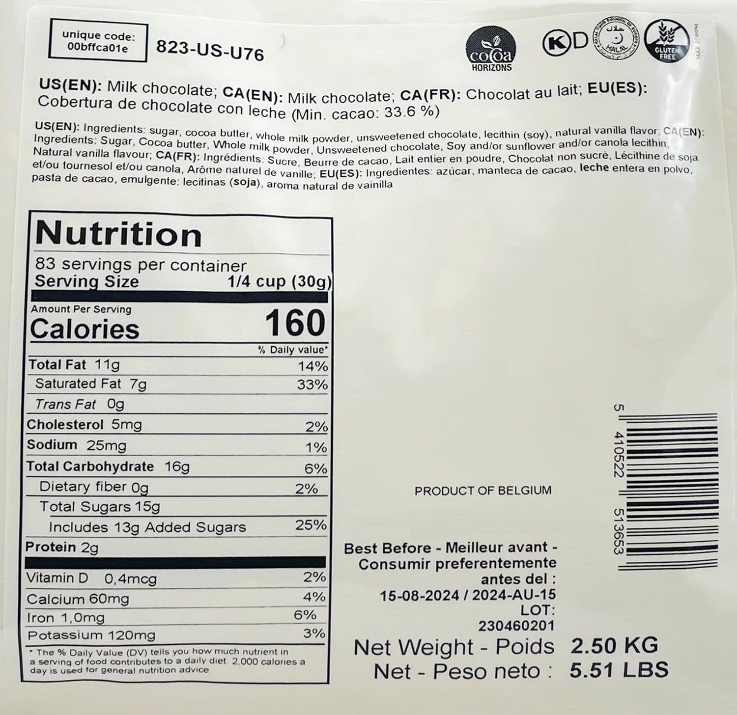 Chocolate Callets | 2 Pack of 5.51 Bags (2.5KG) | Belgium Chocolate | 823 Milk Chocolate