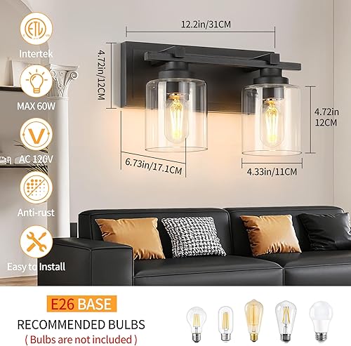 Miniatura 342 de 3 lámparas modernas de baño sobre el espejo, luces de tocador de oro negro para apliques de pared de baño con pantallas de vidrio blanco lechoso