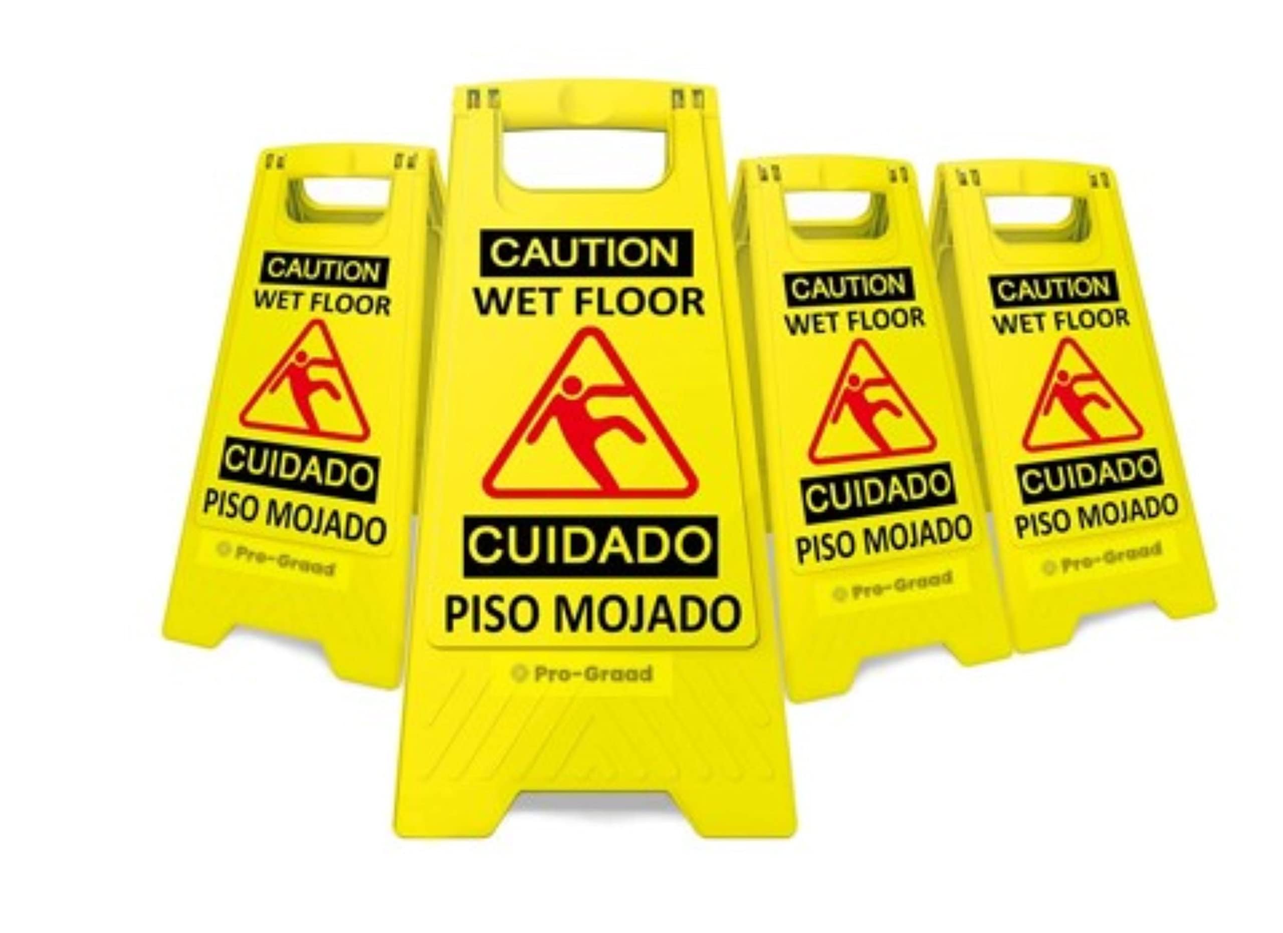 Wet Floor Sign | Caution Wet Floor Sign Double-Sided Multi-Lingual Text and Graphics | Bright Yellow Warning Sign | Wet Floor Signs for Commercial Use Shop Restaurant Hotel Supermarket Cinema | 4 Pack