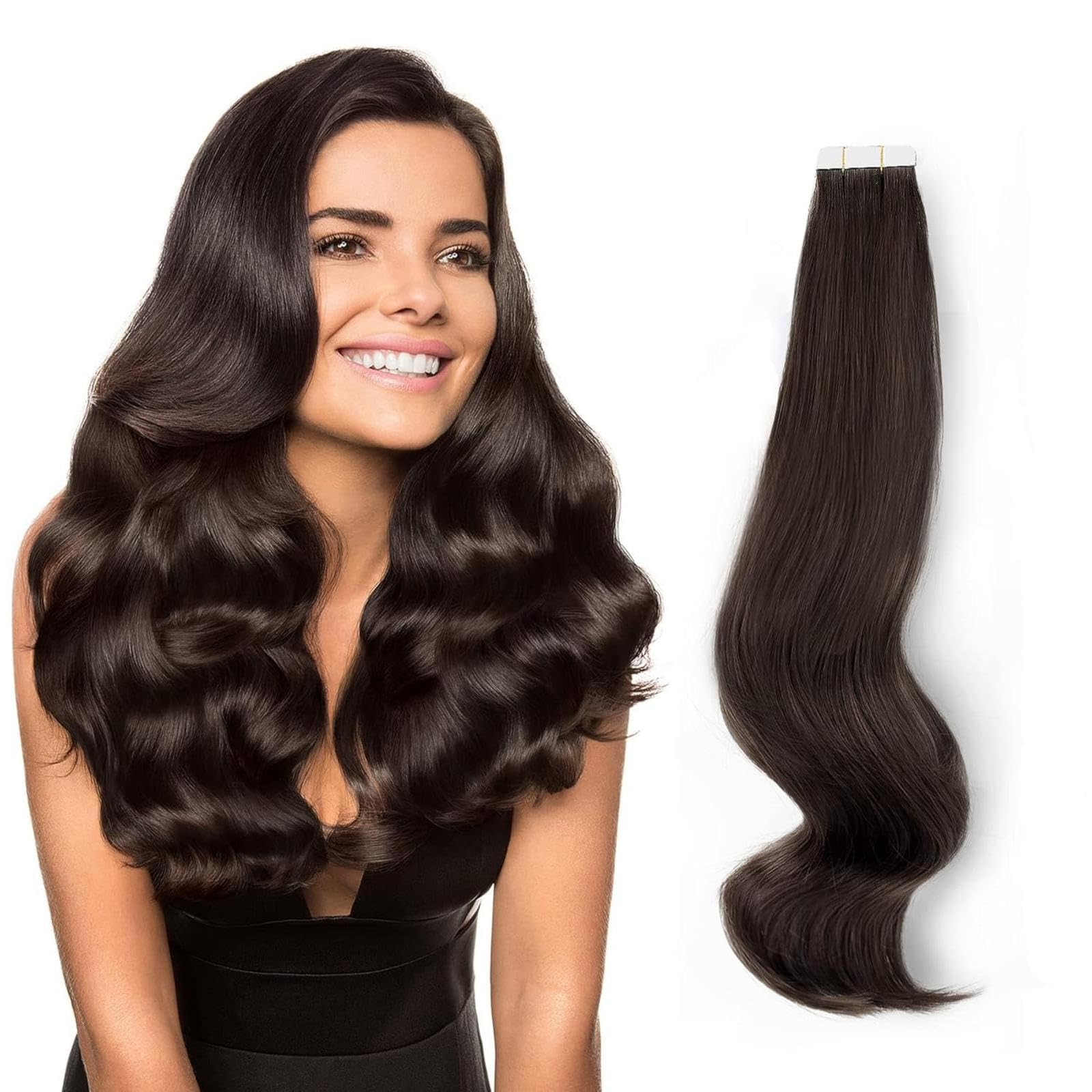 ABH AmazingBeauty Hair Semi-permanent Tape Attached Real Remi Remy Tape in Hair Extensions Human Hair 50g 20pcs Invisible Seamless Reusable Skin Weft Off Black Color 1B 22 Inch