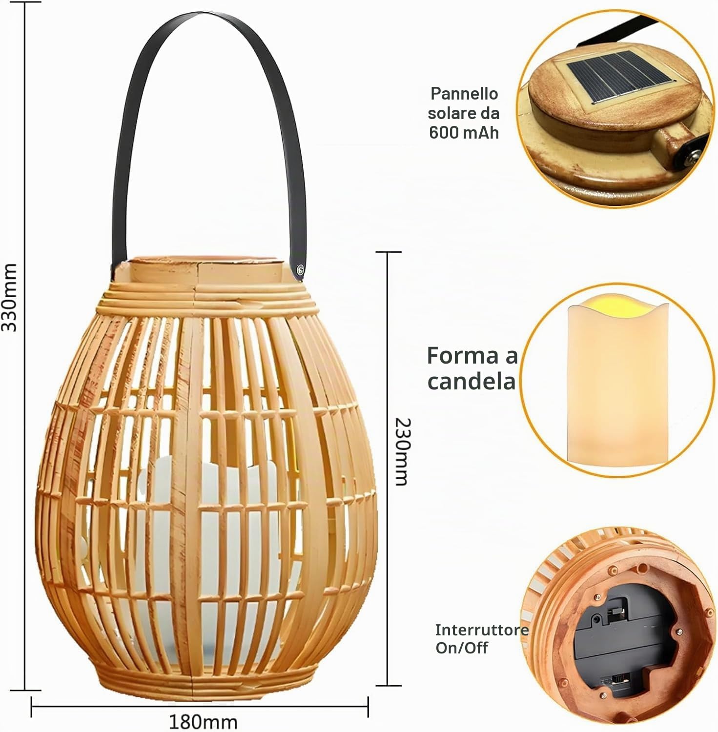 Joycome Lanterne da Esterno, Lanterna Solare da Giardino con Candele Tremolante, Lampada Solari da Appendere Impermeabile Lampade da Tavolo per Arredo Giardino Terrazzo Balconi Decorazioni - Legno