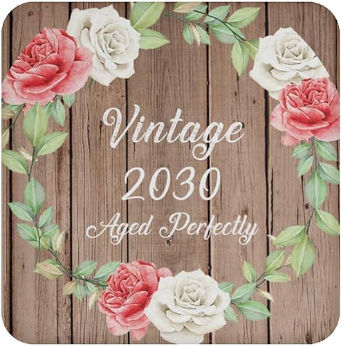 Gifts, Birthday Vintage 2030 Aged Perfectly, Drink Coaster B Mat Wipe-Clean Non-Slip Non-Skid Cork Back - for Anniversary Christmas Mothers Day